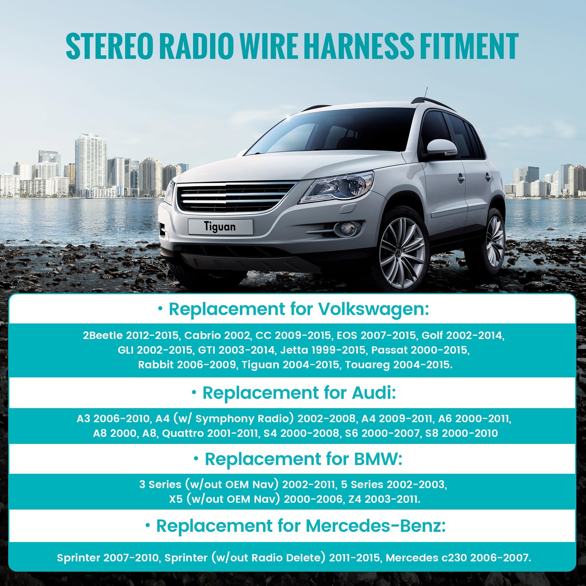 Nuith Stereo Radio Wire Harness With Antenna Adapter Compatible With Bmw 2000 2010/Volkswagen 2004 2015/Mercedes Benz Sprinter 2