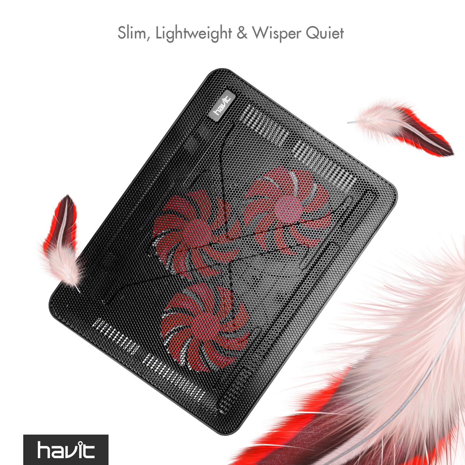 Havit Hv F2056 15.6 17 Inch Laptop Cooler Cooling Pad   Slim Portable Usb Powered (3 Fans) (Black+Red)