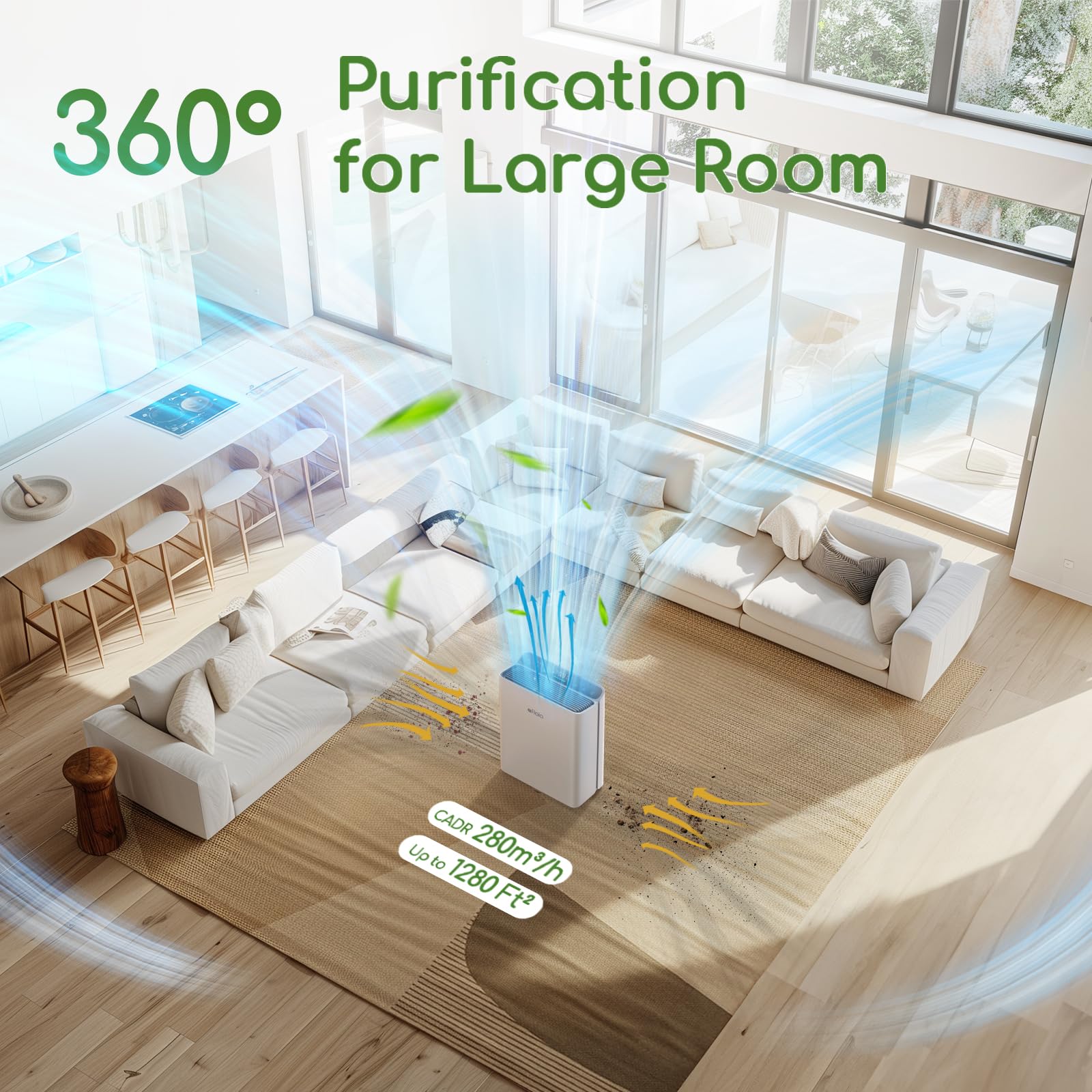 Afloia Air Purifiers For Home Large Room Bedroom Up To 1280Ft With Laser Air Quality Sensor&Auto Mode, 3 Stage Air Purifier Filt
