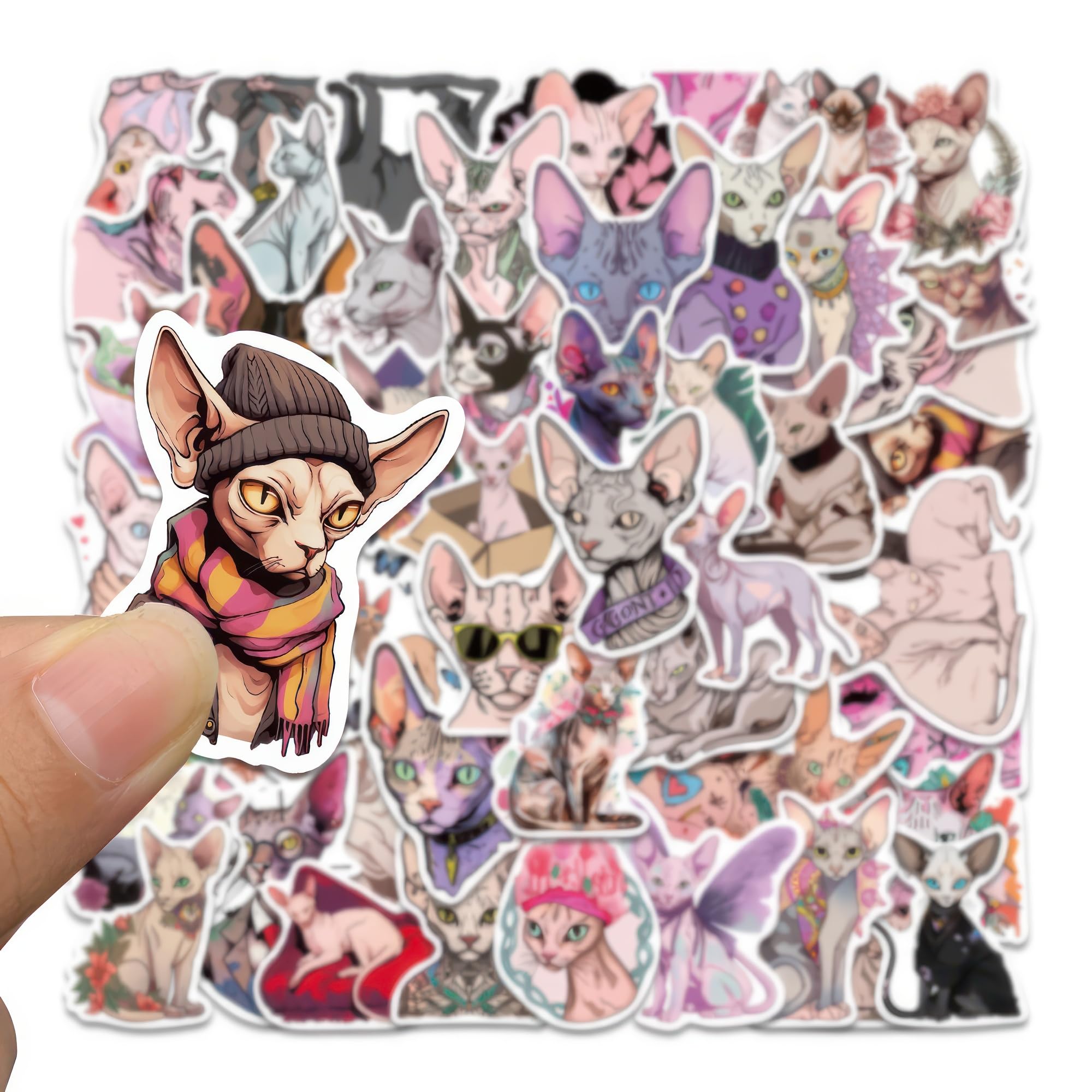 50 Pcs Sphynx Cat Stickers For Water Bottles Cars Hairless Cat Cute Cat Stickers Kitten Stickers Sphynx Cat Waterproof Stickers