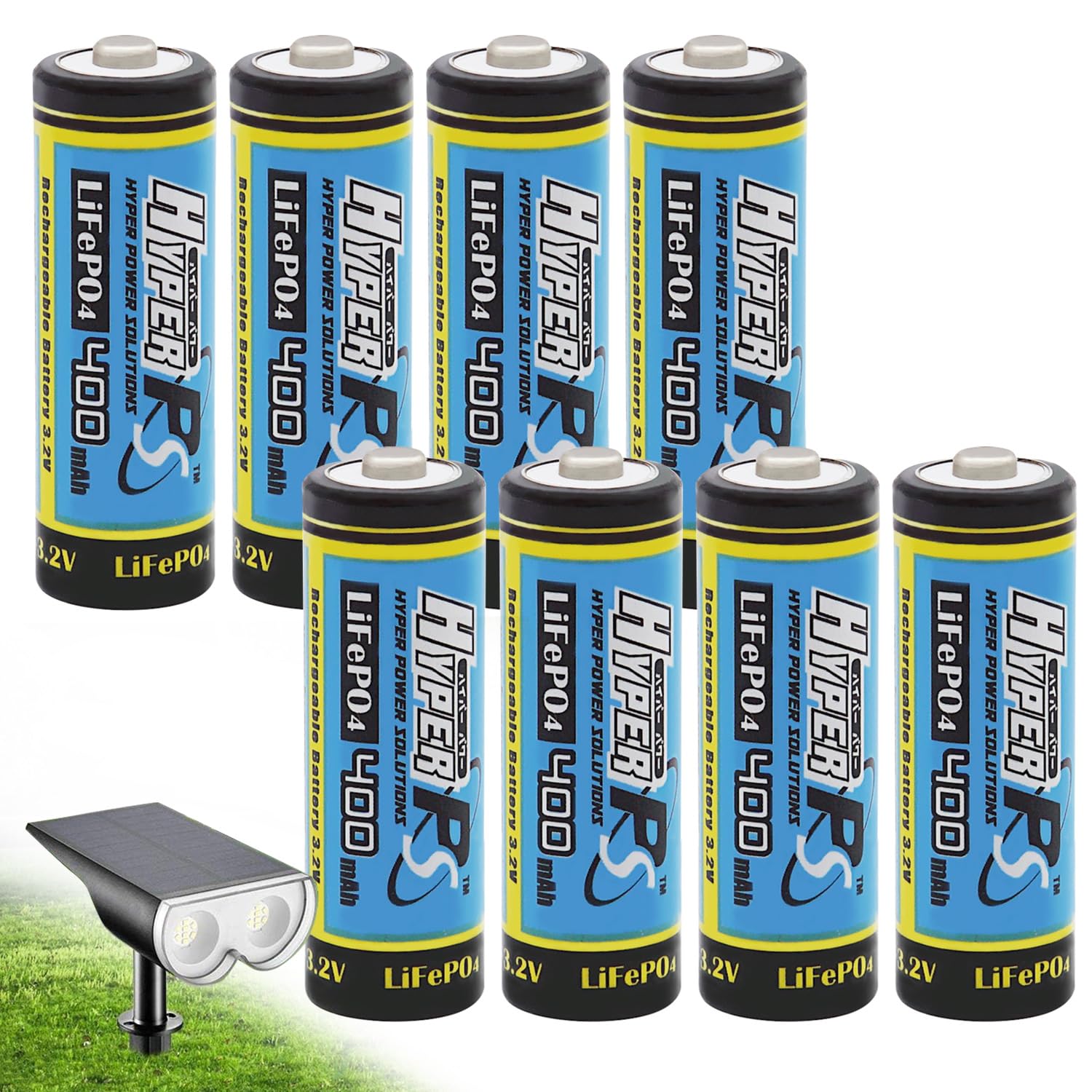 (8-Pack) HyperPS 3.2V LiFePo4 14430 (14 x 43mm) 400mAh Rechargeable Battery for Solar Panel Light, Tooth Brush, Shaver, Flashlig