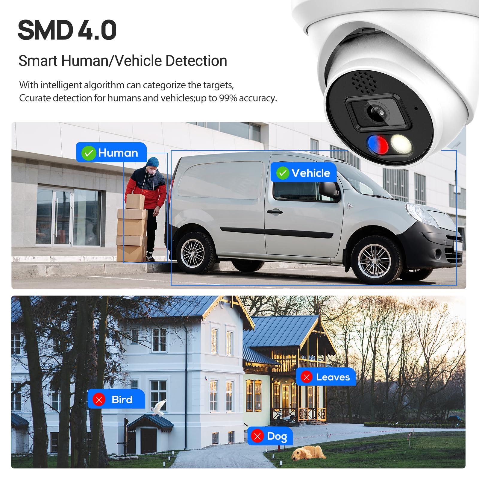 Vikylin 4K 8Mp Poe Ip Dome Camera Active Deterrence (Red/Blue Led, Siren), 98Ft Night Color Vision F1.0, Microsd 256Gb, 2 Way Au