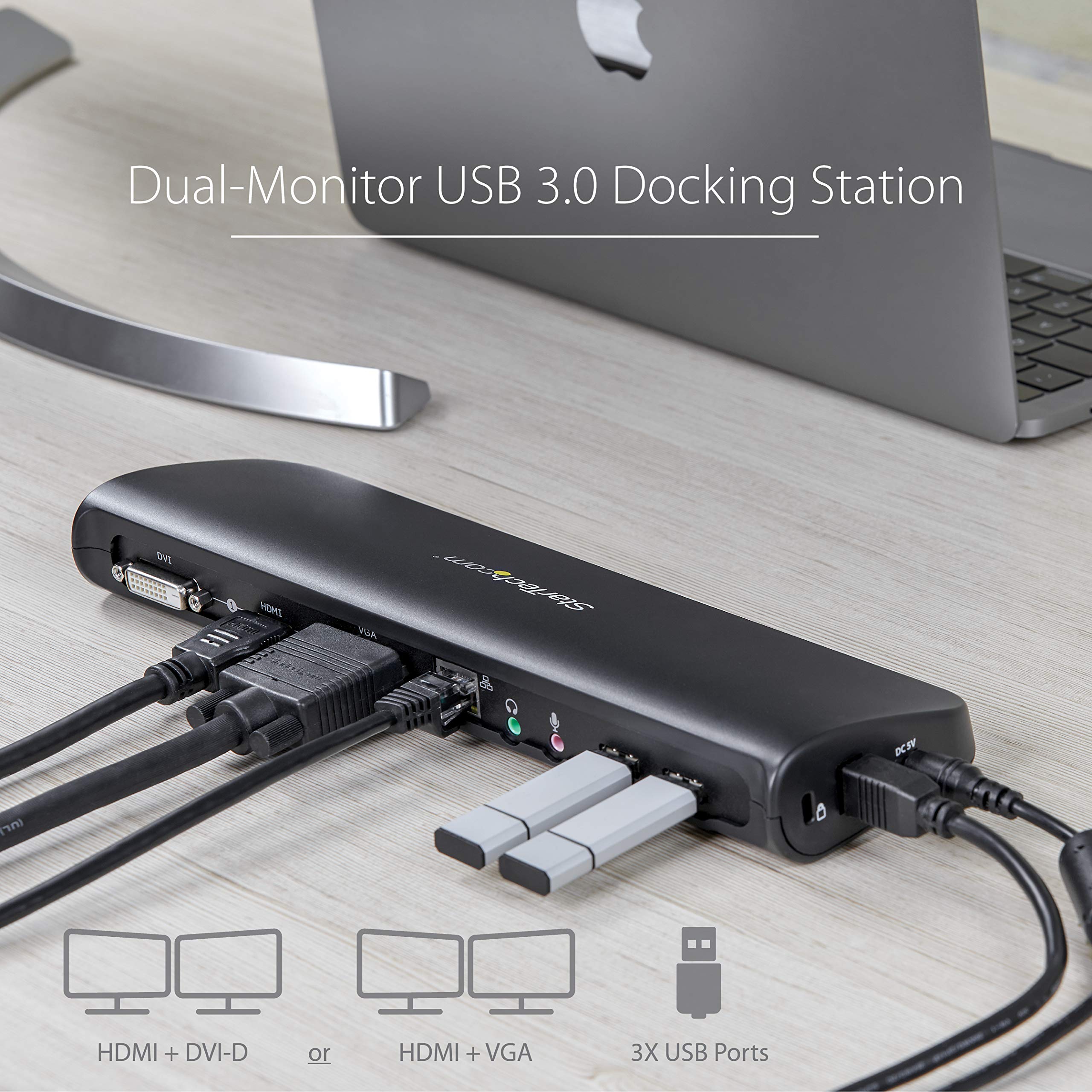 Startech.Com Usb 3.0 Docking Station With Hdmi And Dvi/Vga   Dual Monitor   Universal Laptop Dock   Mac And Windows Compatible (