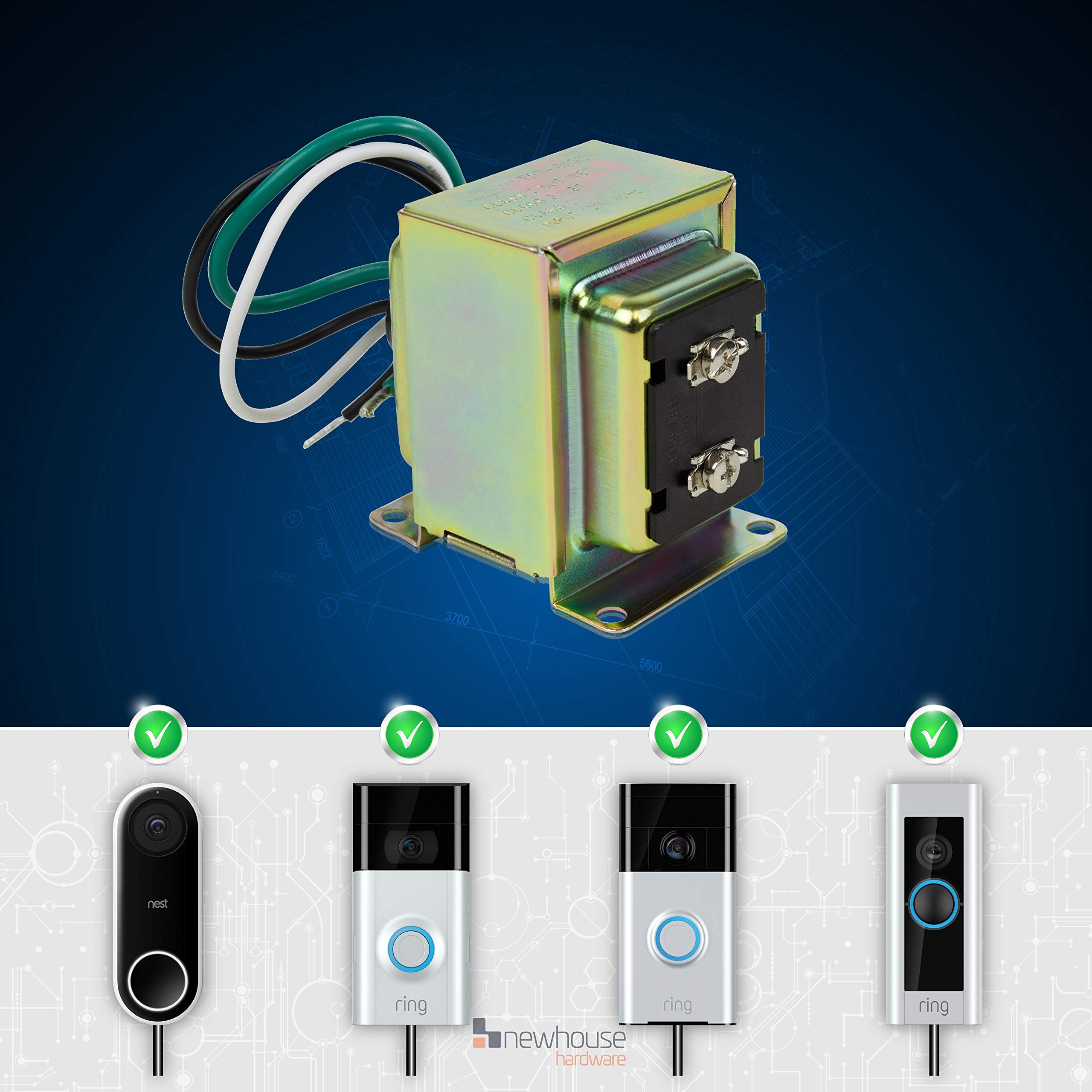 Newhouse Hardware 30Tr Door Bell Transformer, 16V 30Va, Compatible With Ring Video Doorbell Pro, Ul Certified