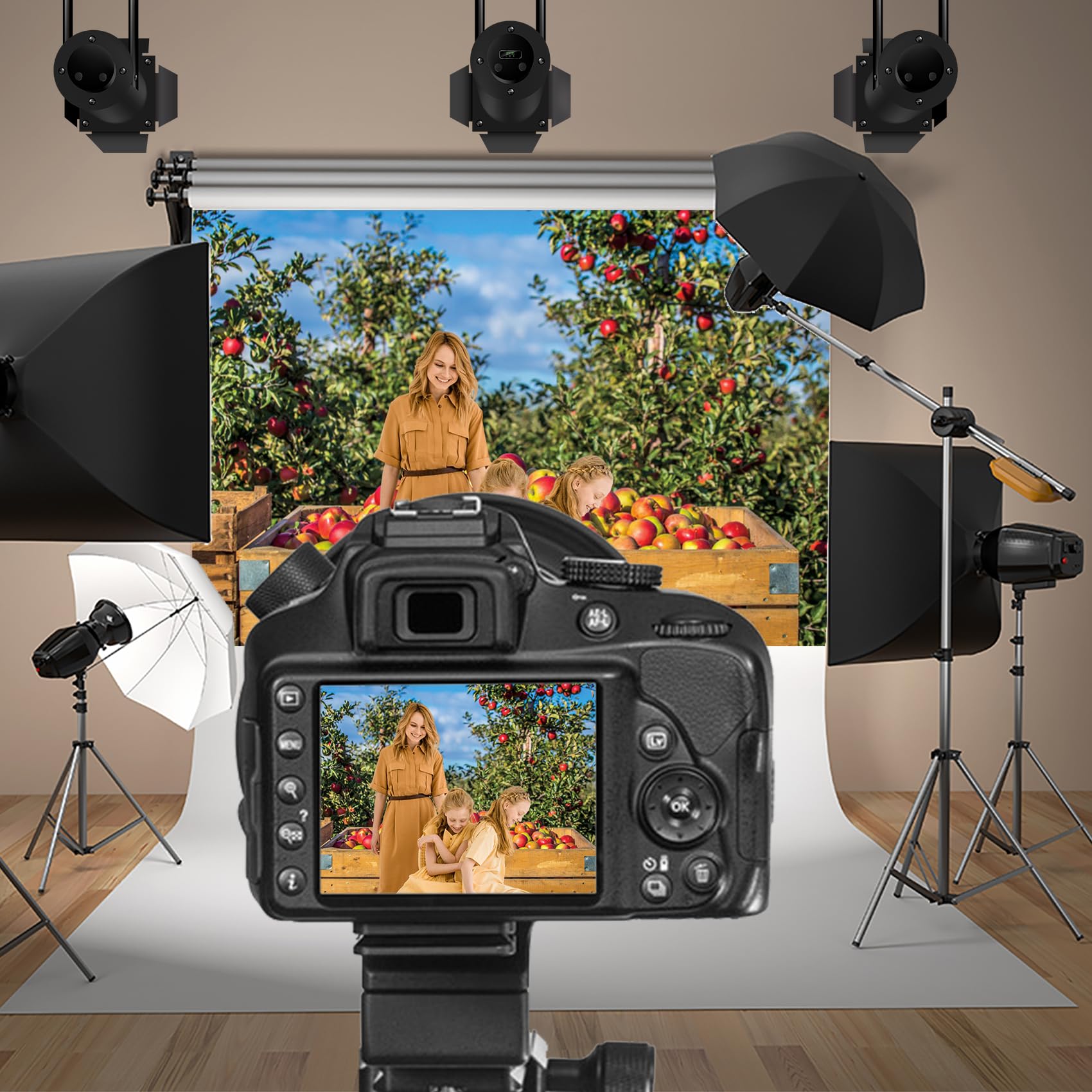 Baocicco 7X5Ft Autumn Orchard Farmland Backdrop Apples Wooden Container Apple Tree Photography Background Autumn Harvest Thanksg