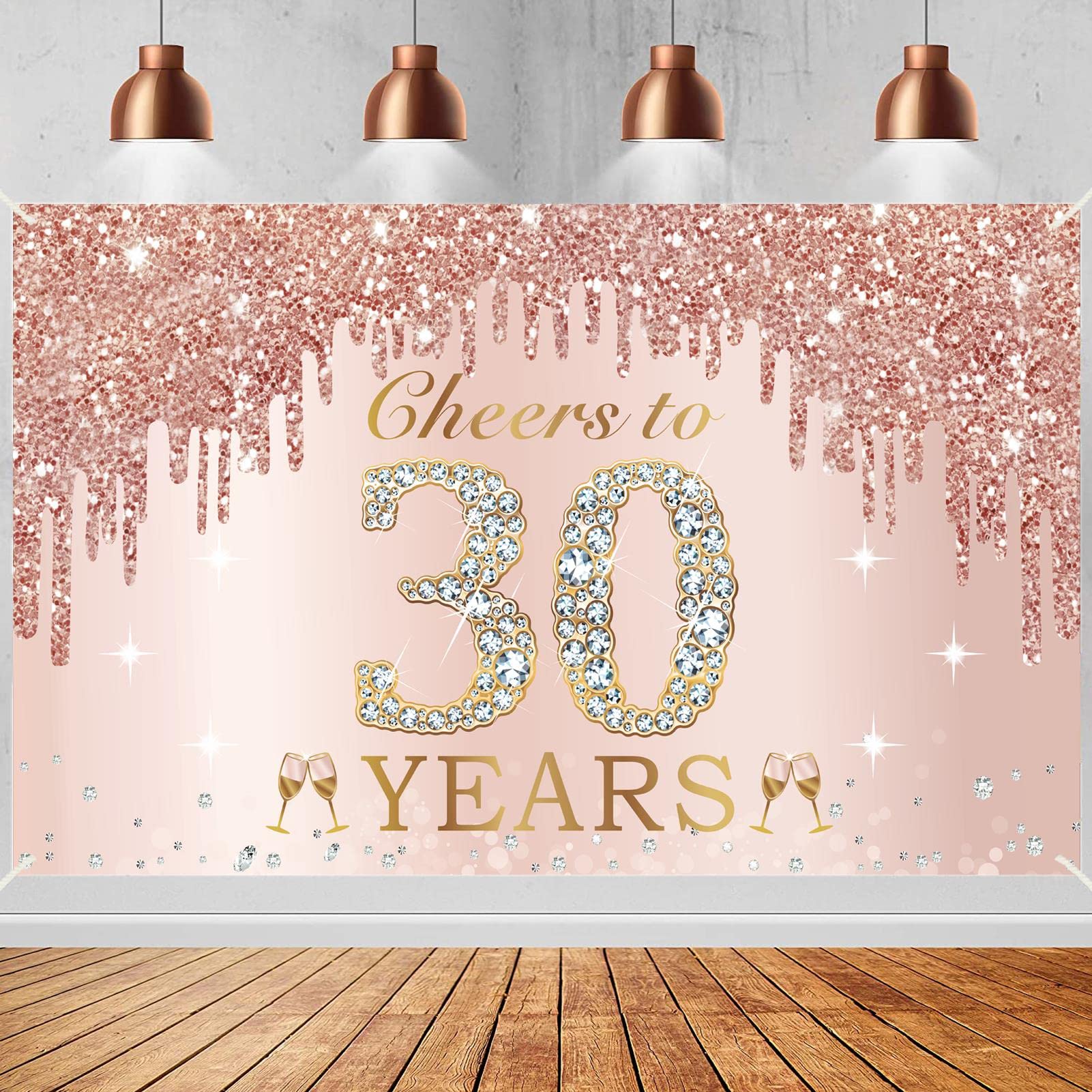 30Th Birthday Decorations Cheers To 30 Years Banner, Pink Rose Gold Happy Birthday Backdrop Sign Party Supplies For Women Her, T
