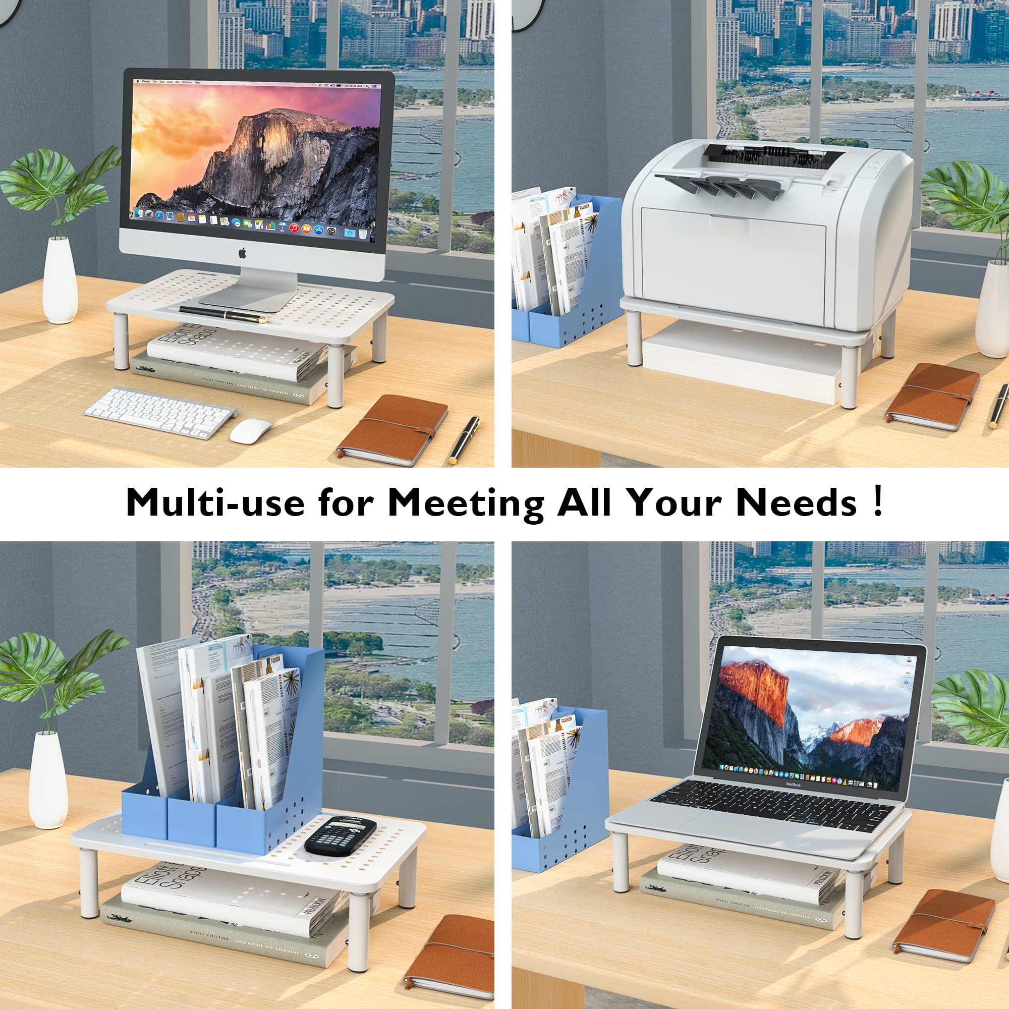 Bontec 2 Pack Monitor Stand Riser, Computer Monitor Riser Stand With Mesh Platform For Laptop, Computer, Imac, Pc Up To 55Lbs Wi