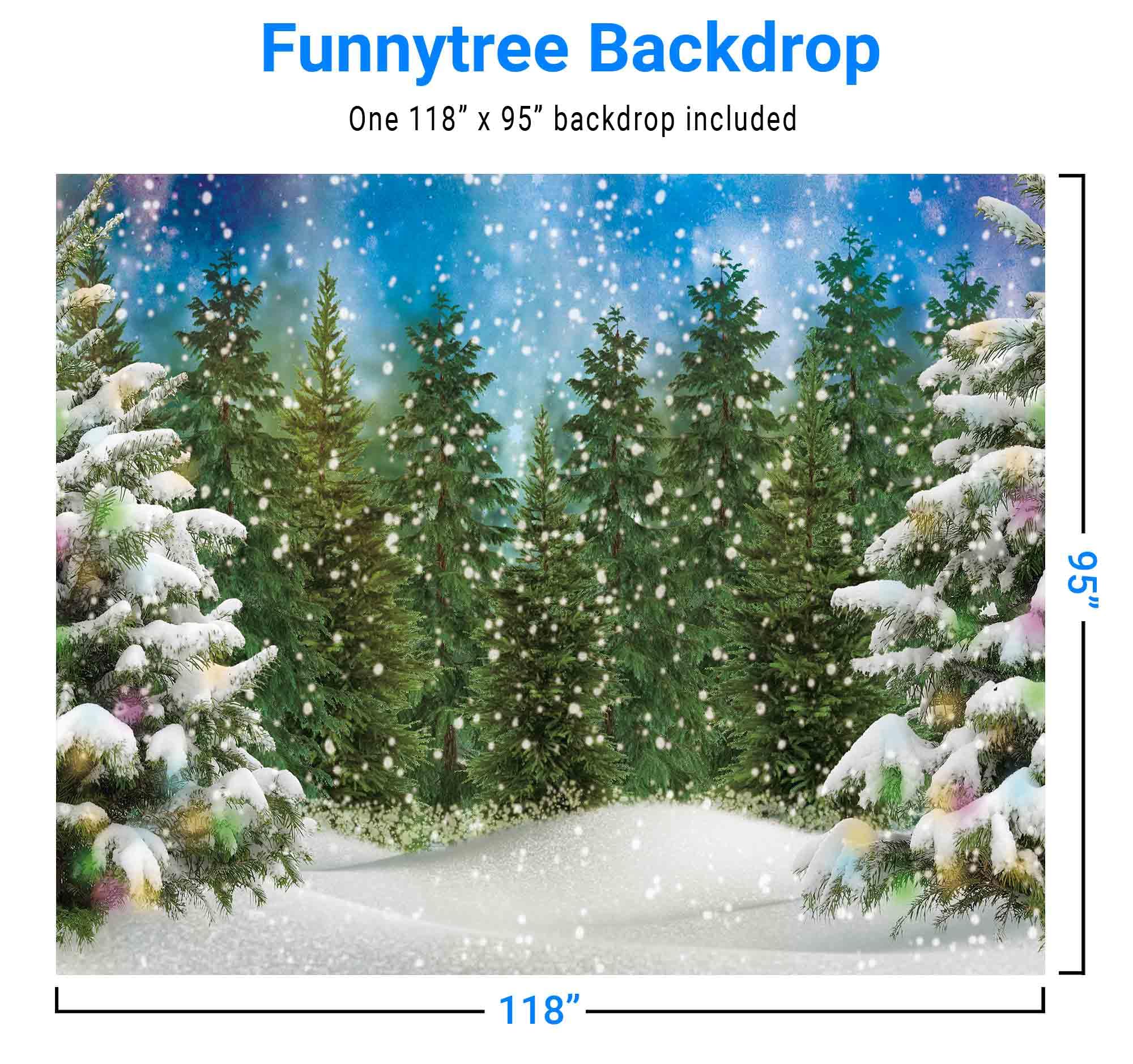 Funnytree 10X8Ft Winter Forest Landscape Photography Backdrop Snowy Christmas Pine Tree Background Natural Scene Xmas Party Wall Decoration Supplies Photo Booth