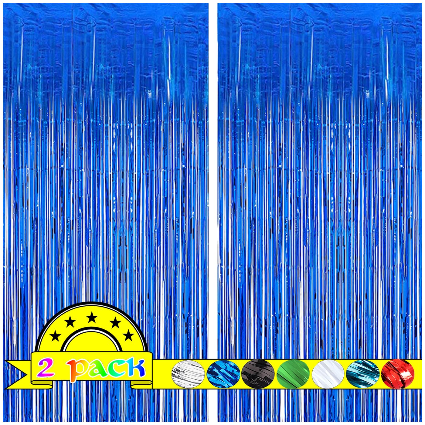 2 Pack Blue Door Streamers Party Decorations 3.3Ft X 6.6Ft,Blue Tinsel Foil Fringe Streamers Backdrop For Birthday,Graduation,Oc