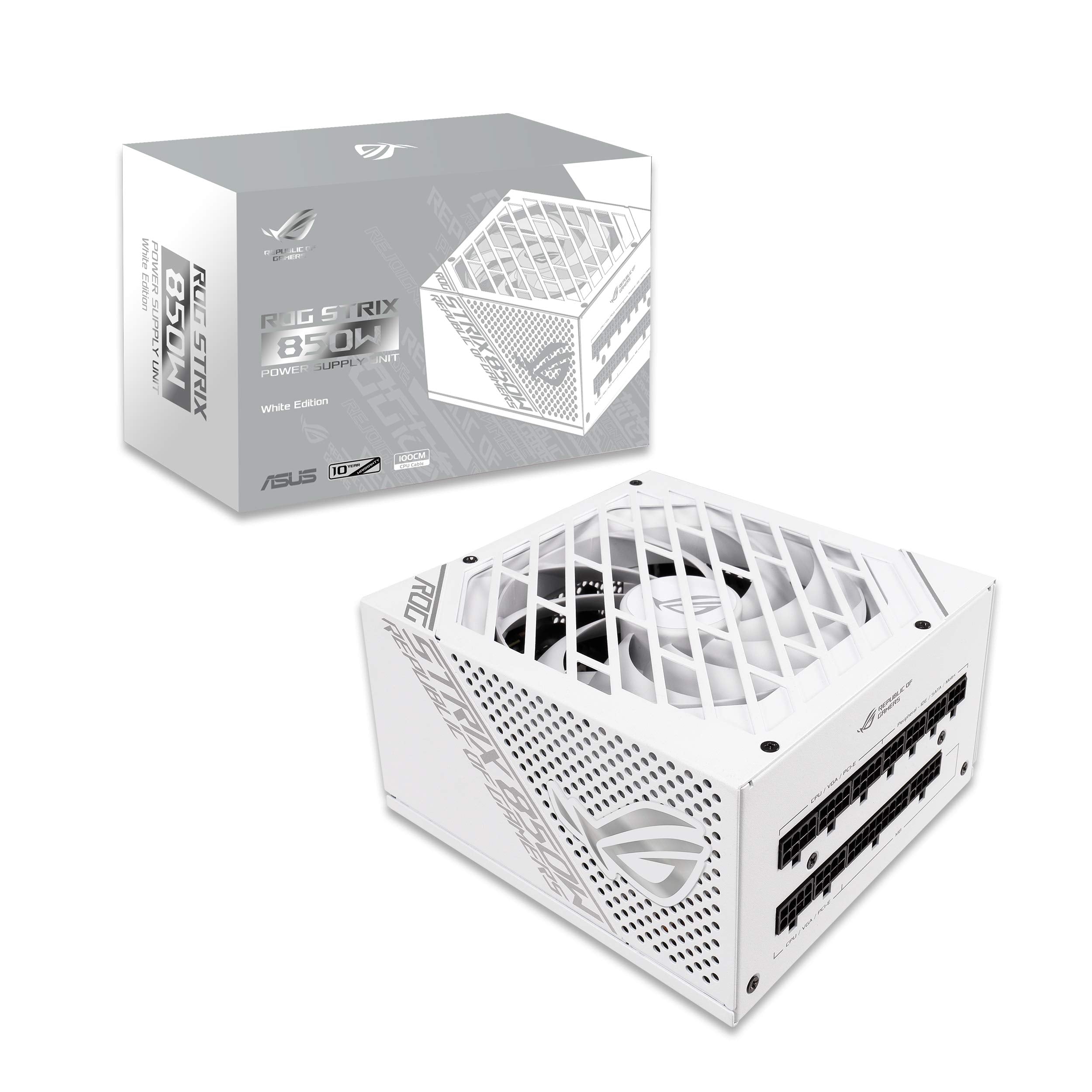 Asus Rog Strix 850W White Edition Psu, Power Supply (Rog Heatsinks, Axial Tech Fan Design, Dual Ball Fan Bearings, 0Db Technolog
