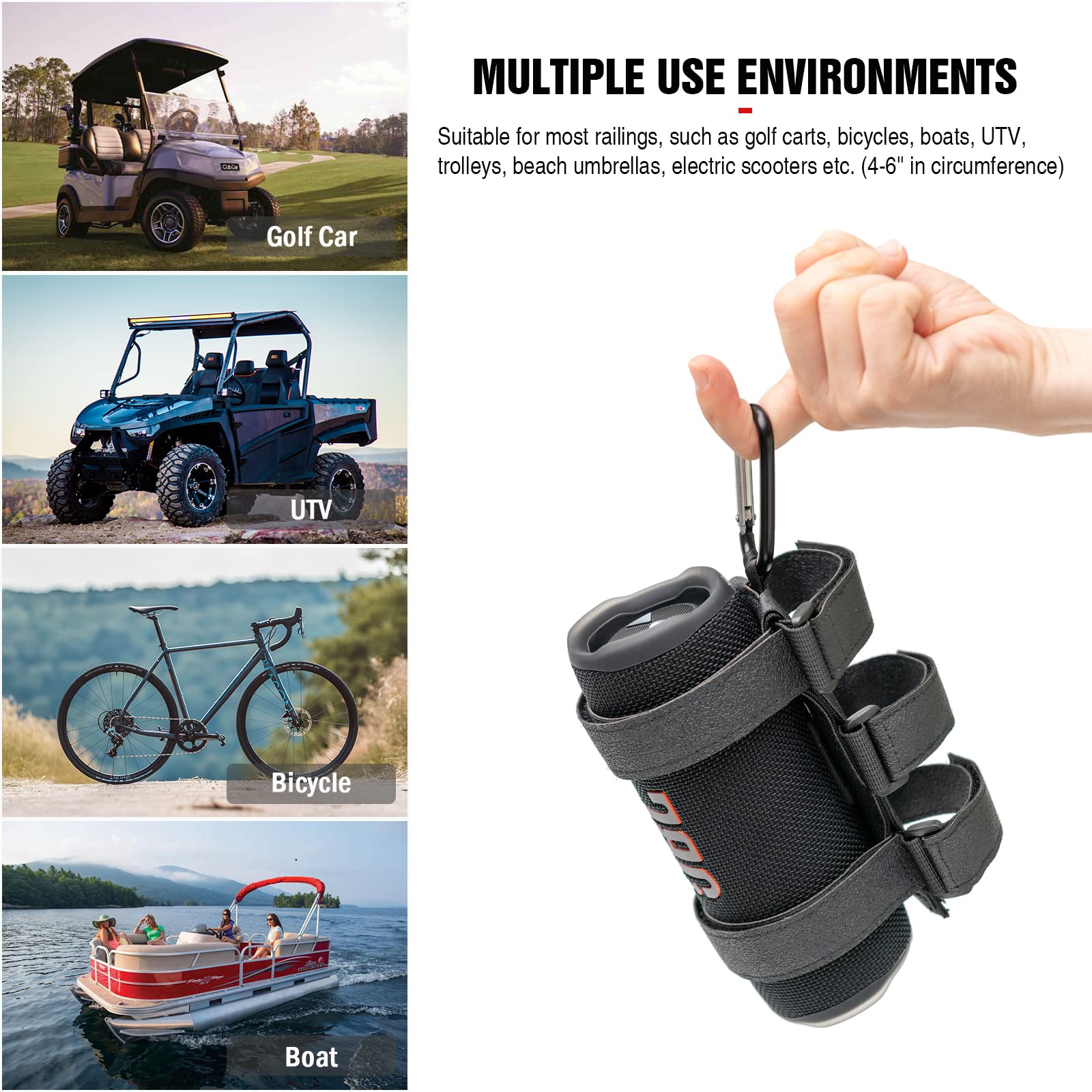 Heymoontong Portable Speaker Mount For Wireless Bluetooth Speakers With 7.5'' 12.5'' Circumference, Waterproof Adjustable Strap