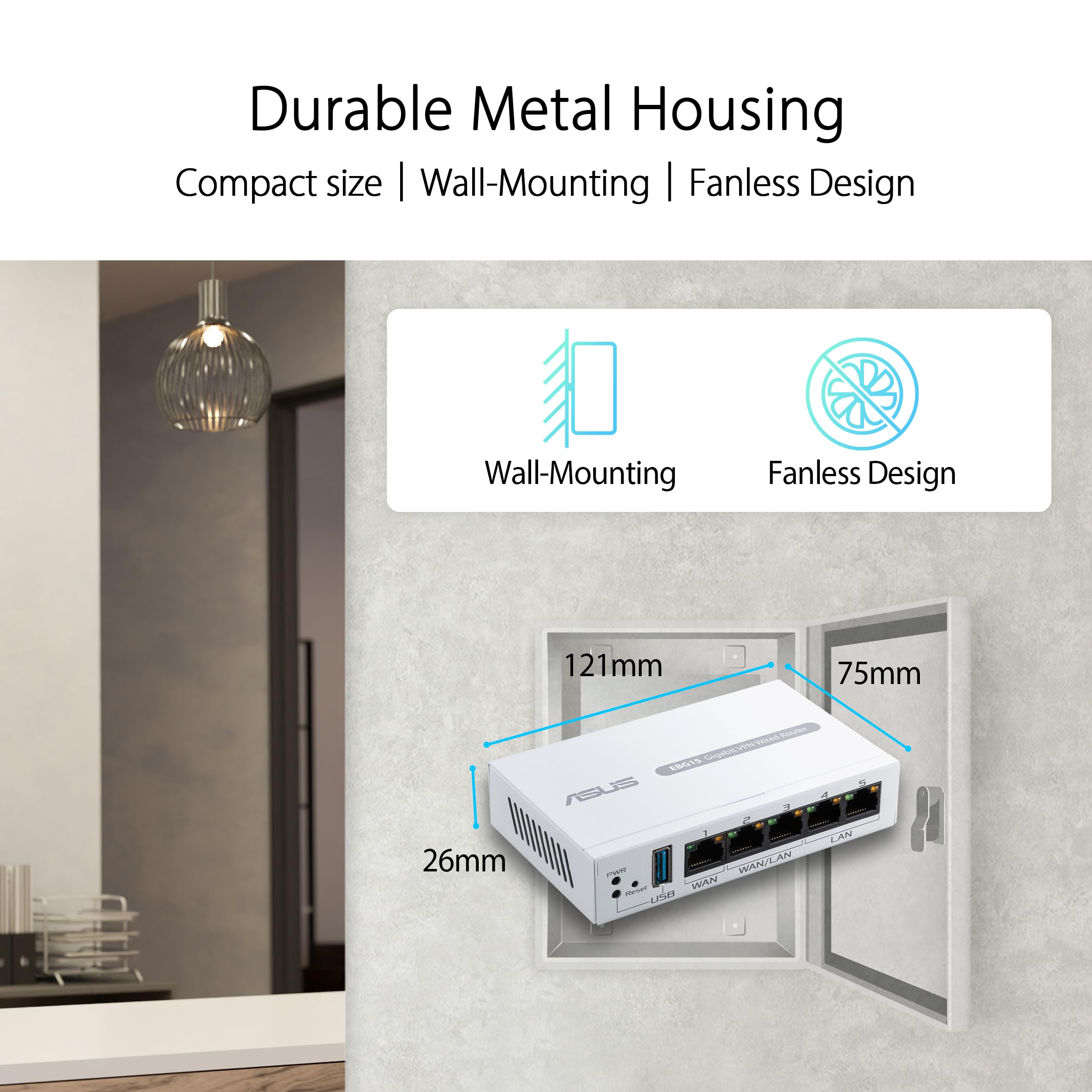 Asus Expertwifi Ebg15 Gigabit Vpn Wired Router, Up To 3 Wan Ethernet Ports + 1 Usb Wan, Ips Intrusion Prevention, Layer 7 Firewa