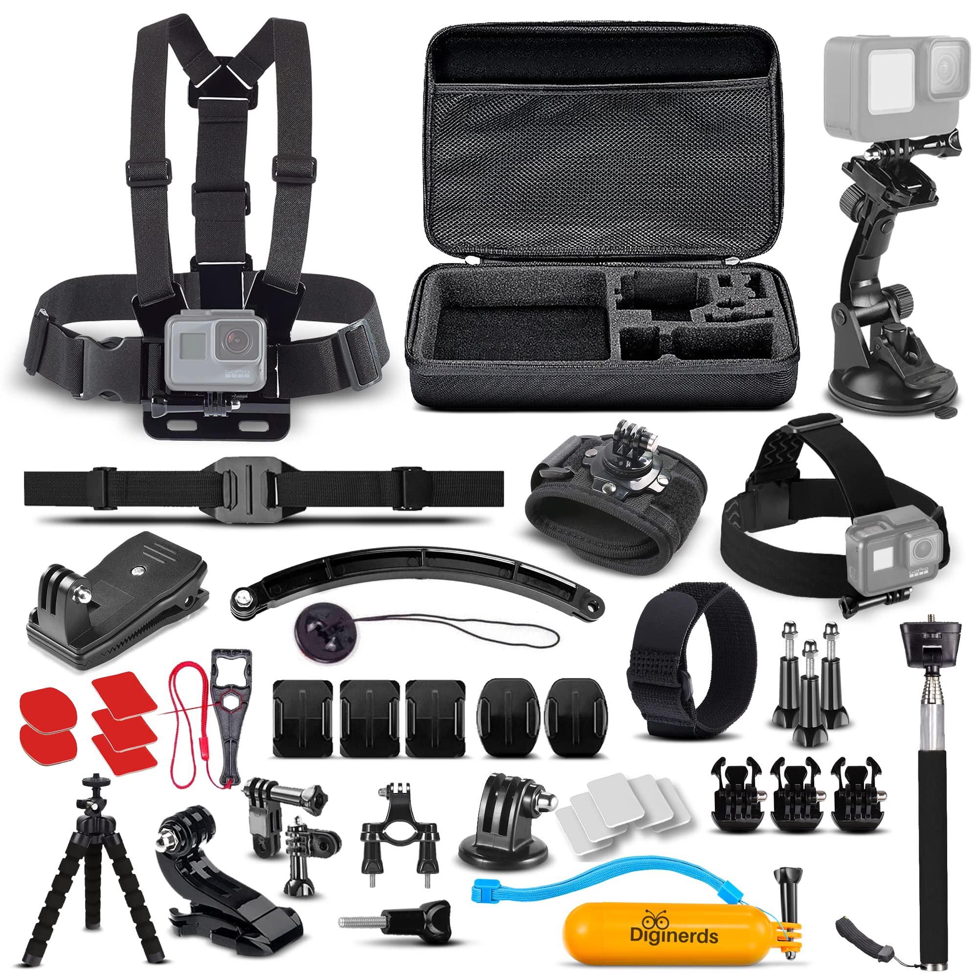Diginerds 50 In 1 Action Camera Accessory Kit Compatible With Gopro Hero11/10/9/8/7/6/5, Gopro Max, Gopro Fusion, Insta360, Dji