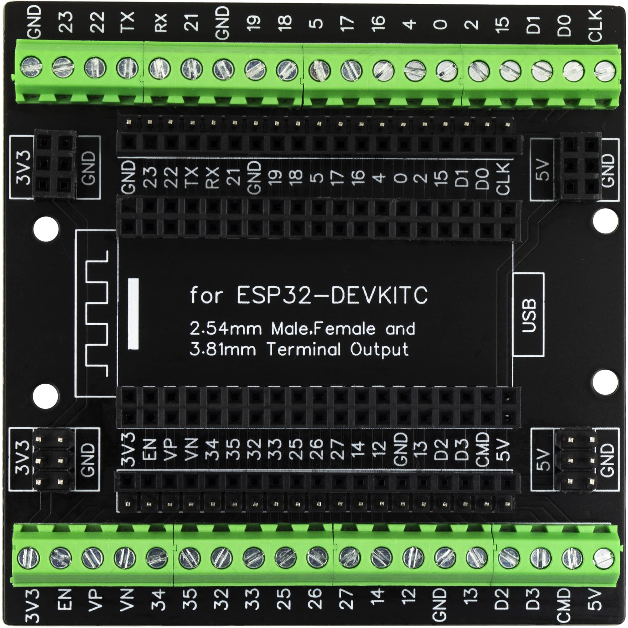 For Esp32 Super Breakout Board 3.81Mm / 0.15'' Terminal Blocks Gpio Expansion Board 3 Types Output For Esp32 Module Esp Wroom 32