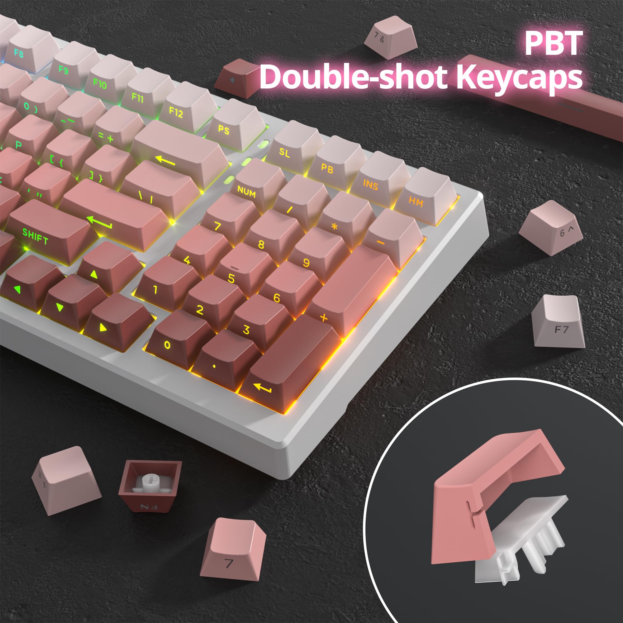 Ussixchare Pbt Keycaps Gradient Pink Keycaps Side Printed Keycaps Set Shine Through Cherry Profile Double Shot Custom Keycaps Mi