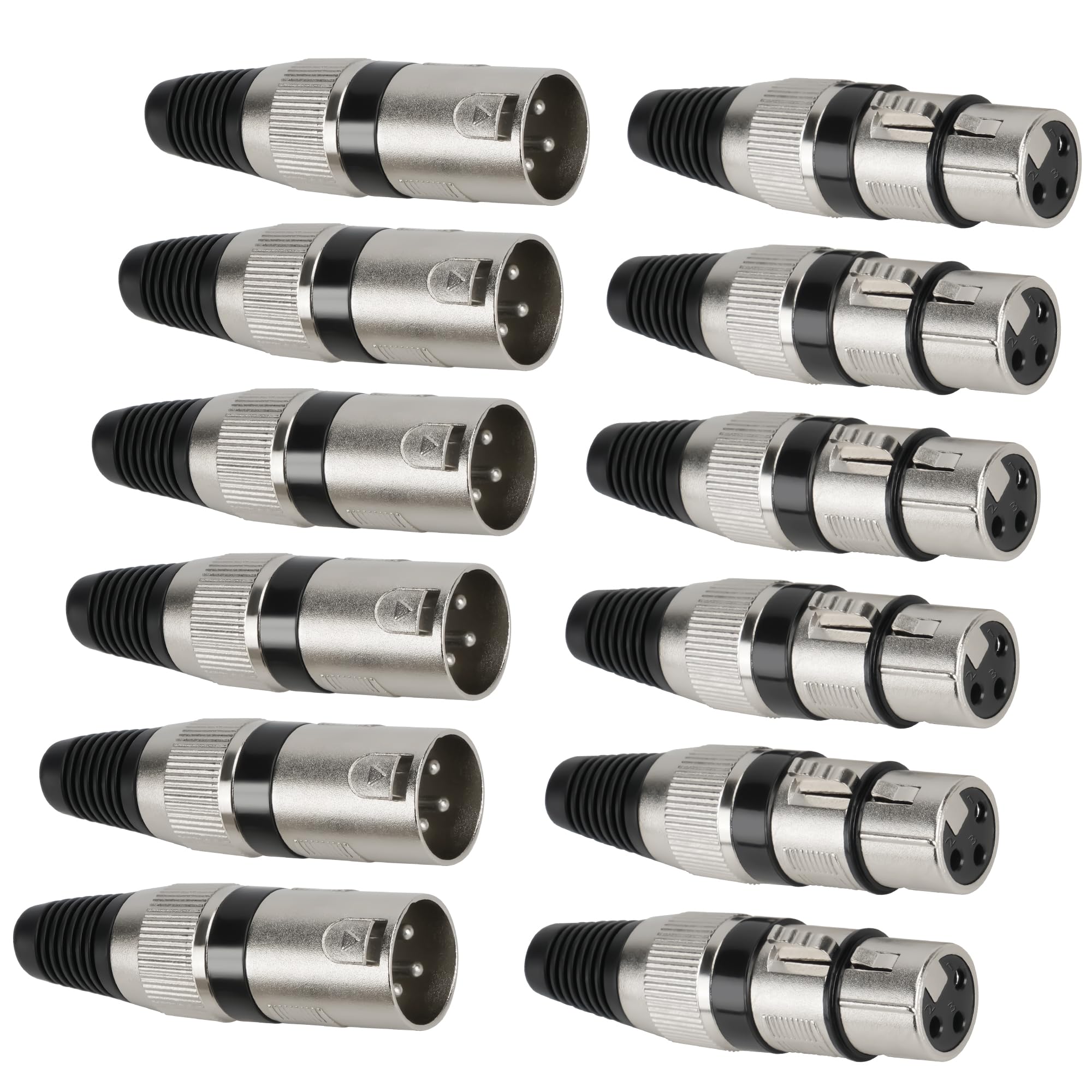 Togconn (12 Pack) 3-Pin XLR Cable Connector, Zinc Alloy Shell (6 Male & 6 Female) Solder Type Microphone Line Snake Plug Adapter