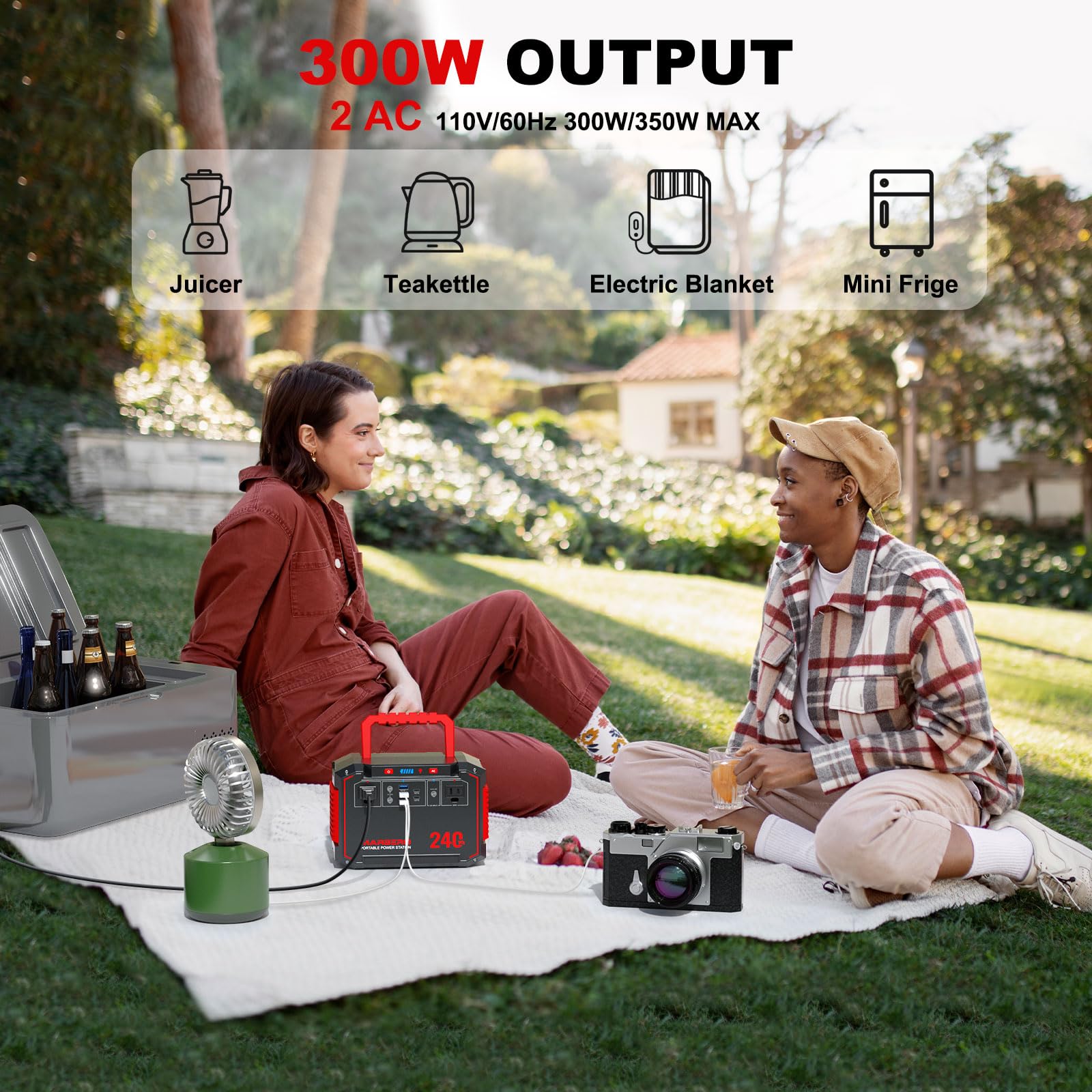 Marbero Portable Power Station 240Wh 350W Peak Camping Portable Power Bank With Ac Outlet 110V(3*Usb A, 2*Usb C, 2*Ac,2*Dc) Sola