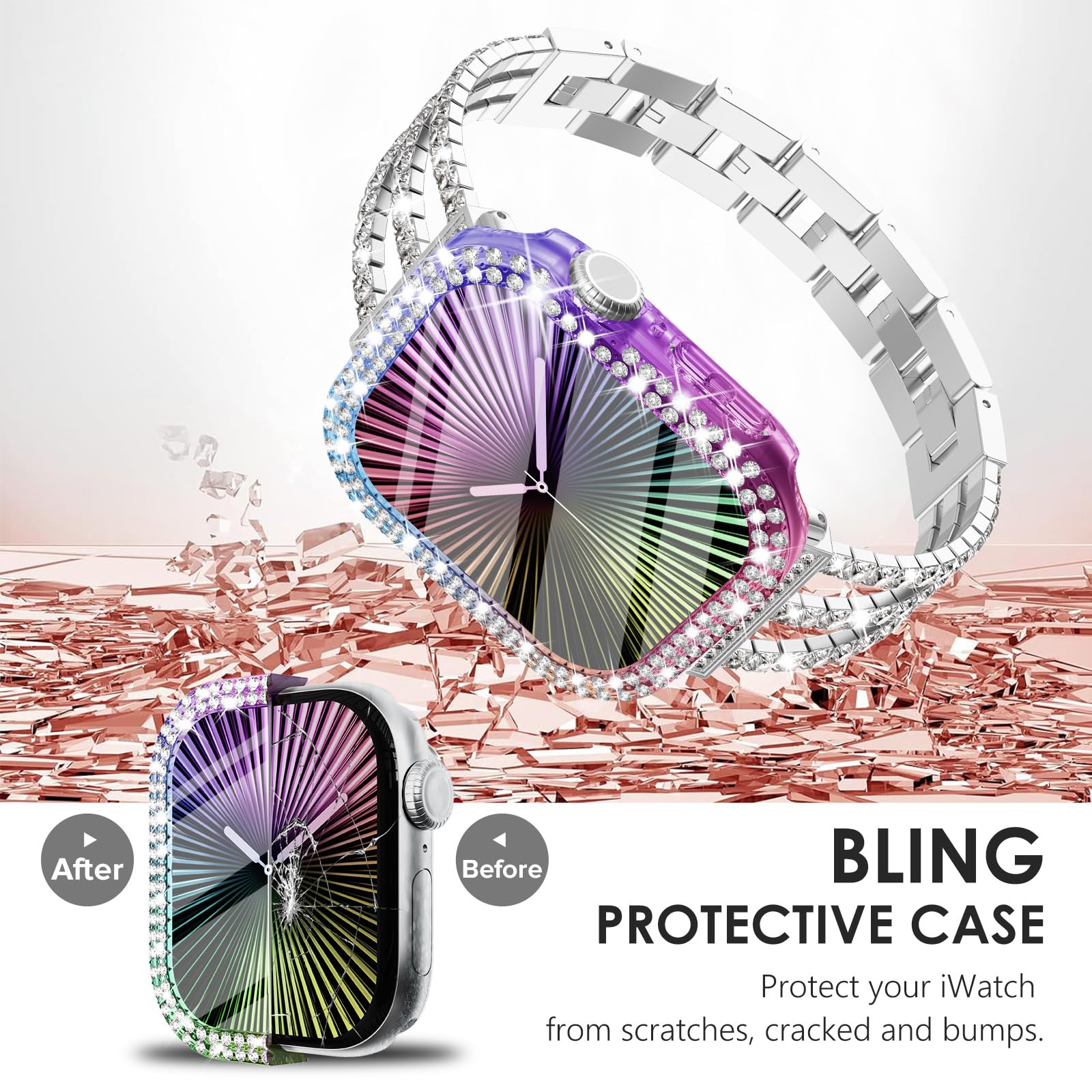 Surace Bling Apple Watch Case With Screen Protector Compatible With Apple Watch Series 10 42Mm, Crystal Diamond Overall Protecti