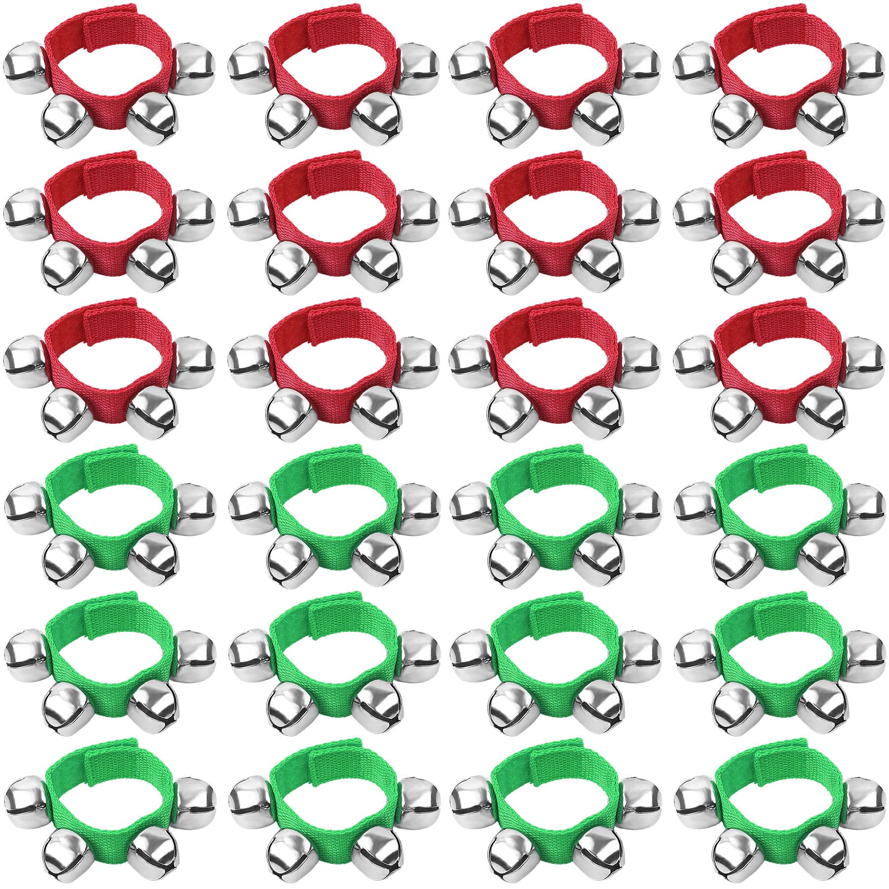 Augshy 24Pcs Christmas Wrist Band Jingle Bells Bracelets Jingle Bell Musical Instruments For Kids Christmas Party Favors (12 Red
