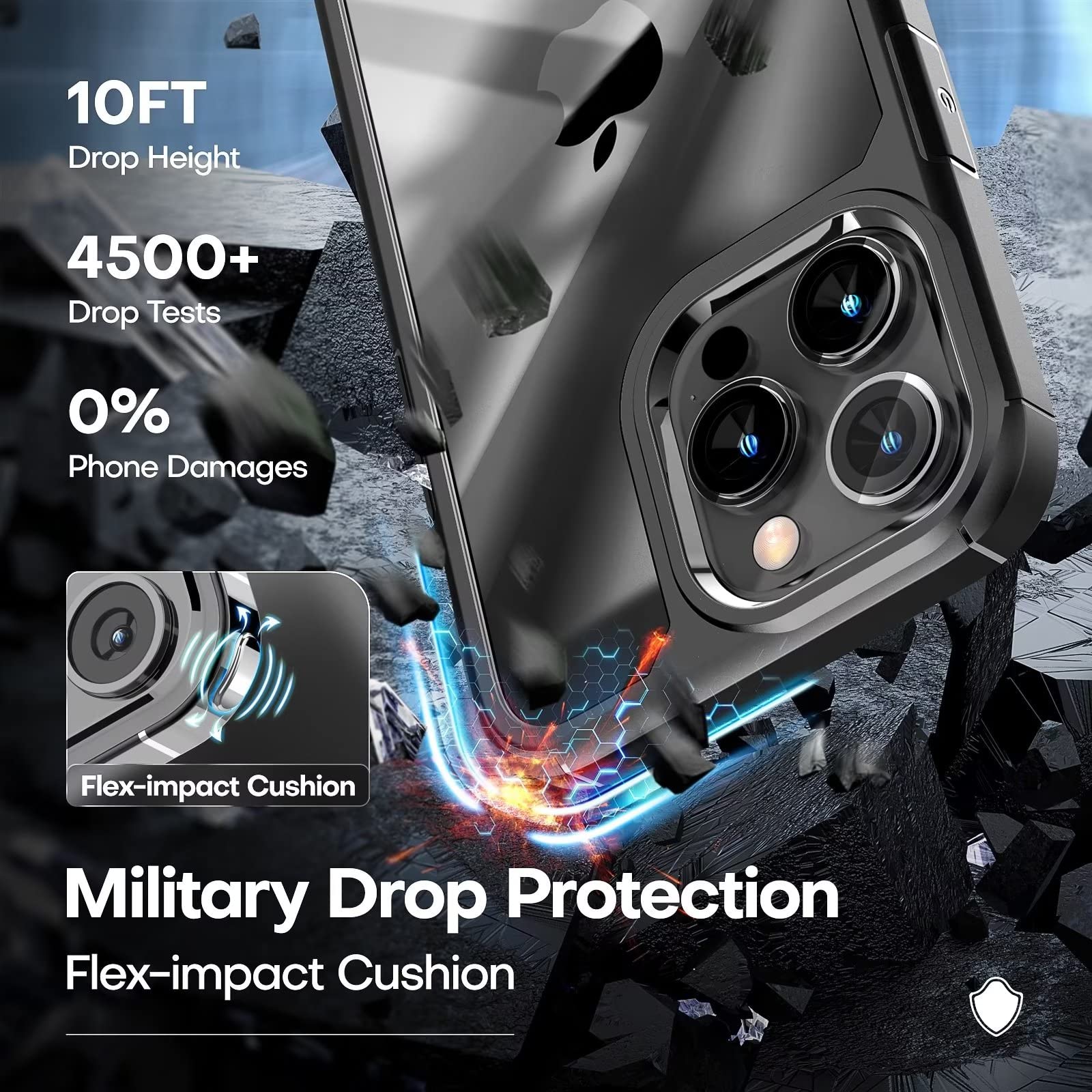 Tauri 5 In 1 For Iphone 14 Pro Max Case Black, [Military Grade Drop Protection] Slim Shockproof Phone Lanyard Case 6.7 Inch