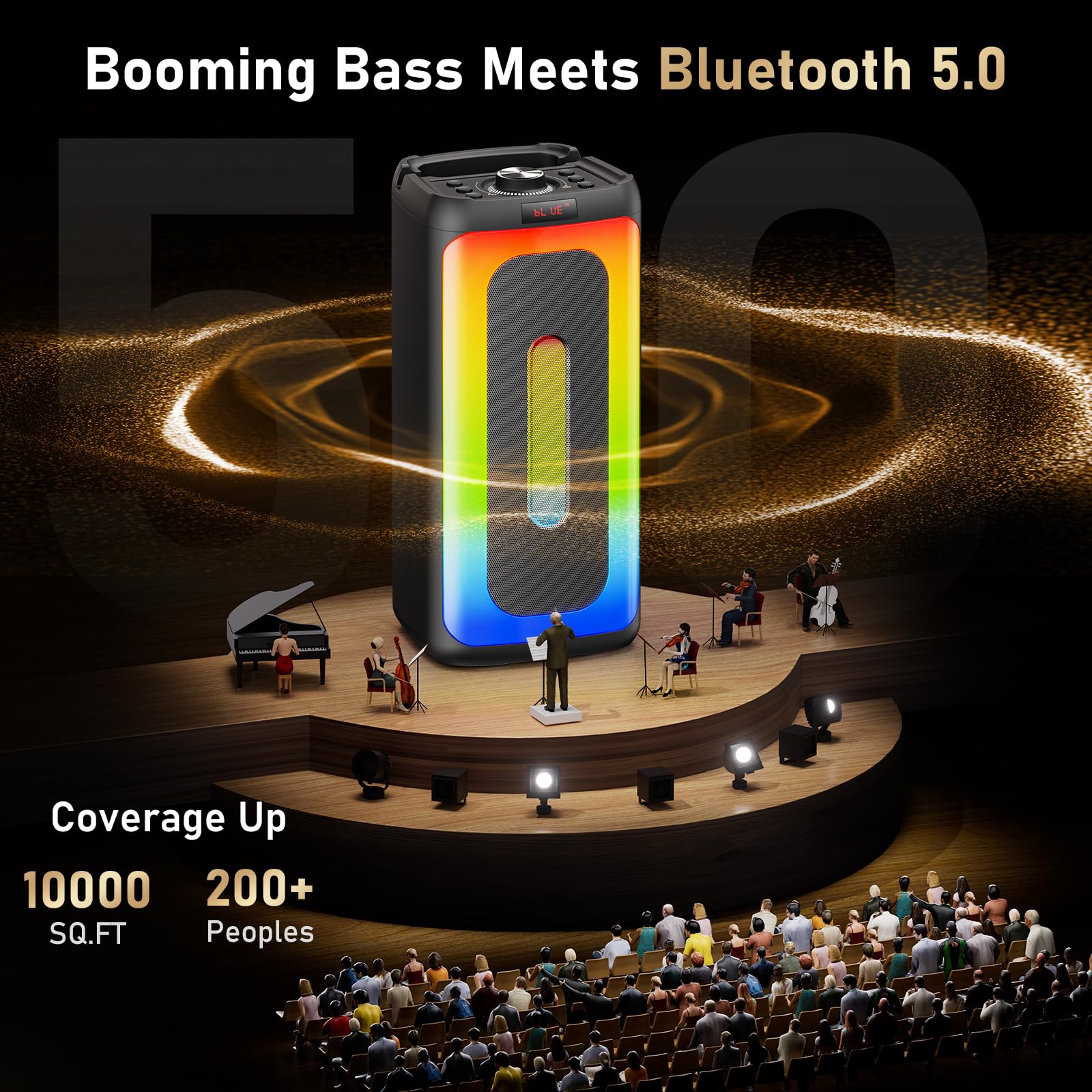 Hwwr Karaoke Machine With 2 Wireless Microphones, Portable Bluetooth Karaoke Speaker For Adults & Kids, Pa System Speaker For Ga