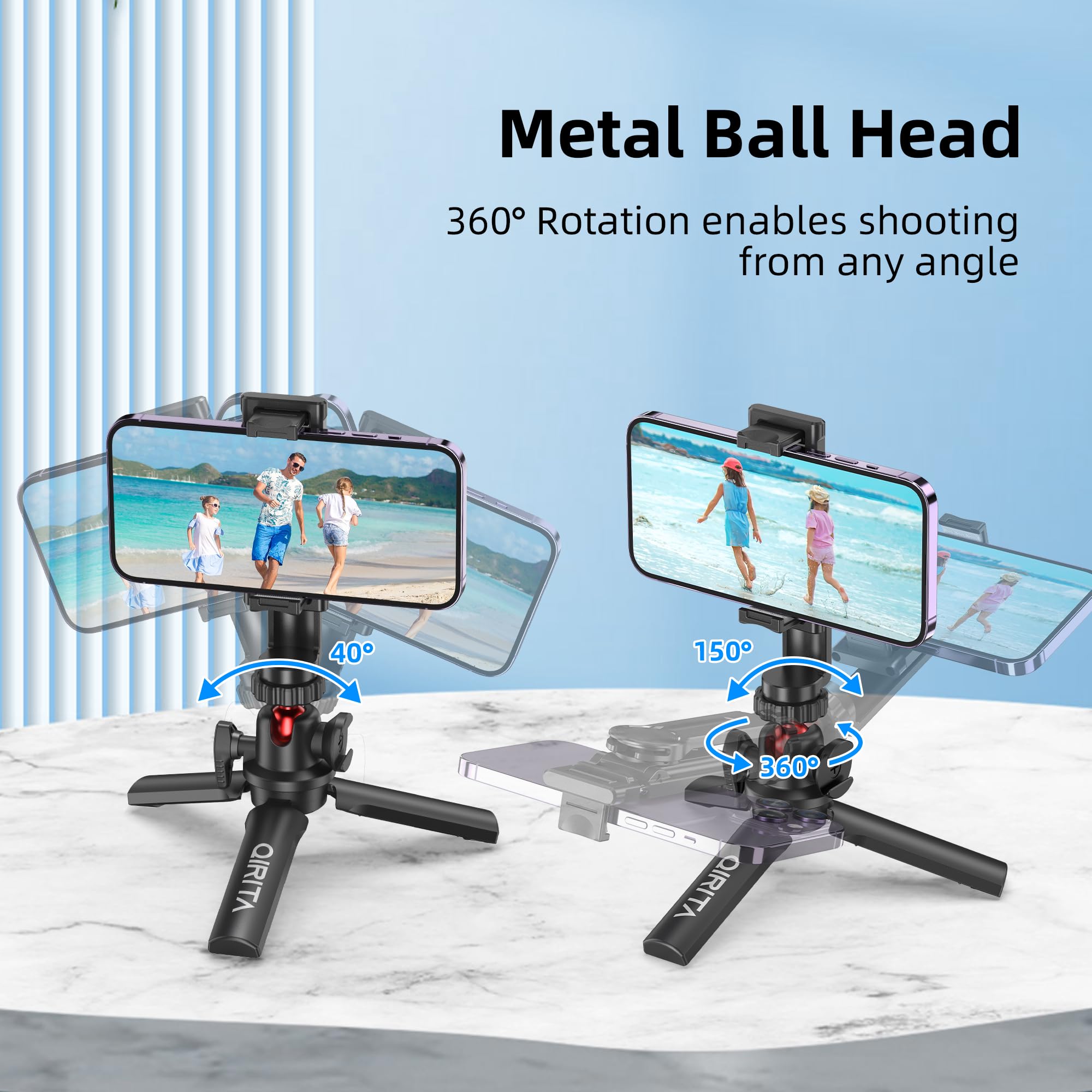Mini Tripod & Desk Stand, 360 Rotatable Small Tripod Stand With Phone Holder & Cold Shoe, Selfie Stick Travel Tripod For Iphone/