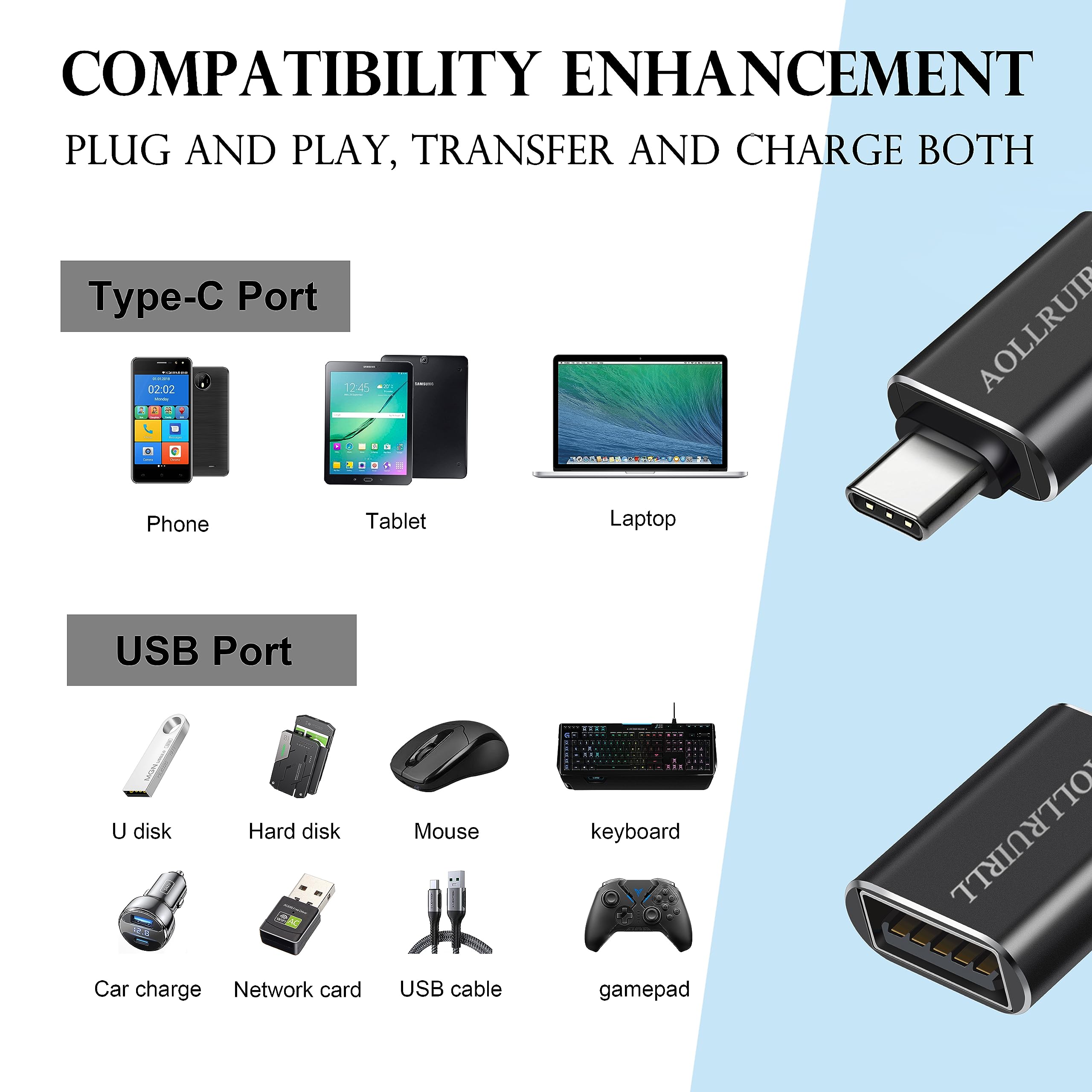 AOLLRUIRLL 6 Pack USB C to USB & USB to USB C Adapters SuperSpeed Data Transfer Fast Charging Aluminum Black