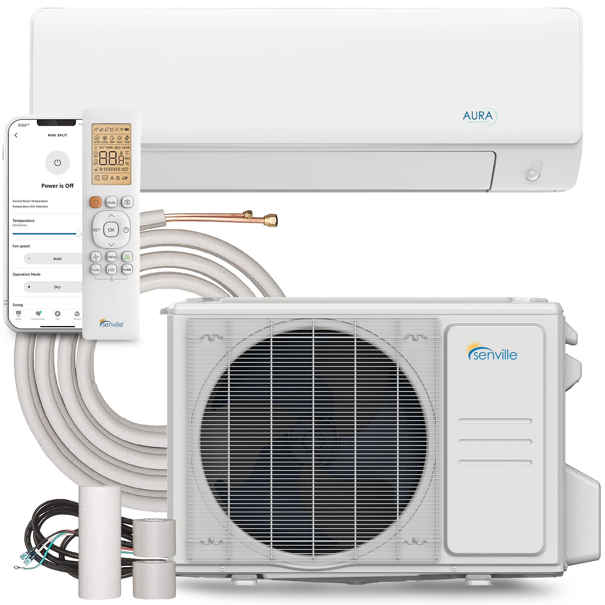 Senville AURA Series Mini Split Air Conditioner Inverter Heat Pump, 18000 BTU, Works with Alexa, Energy Star, White
