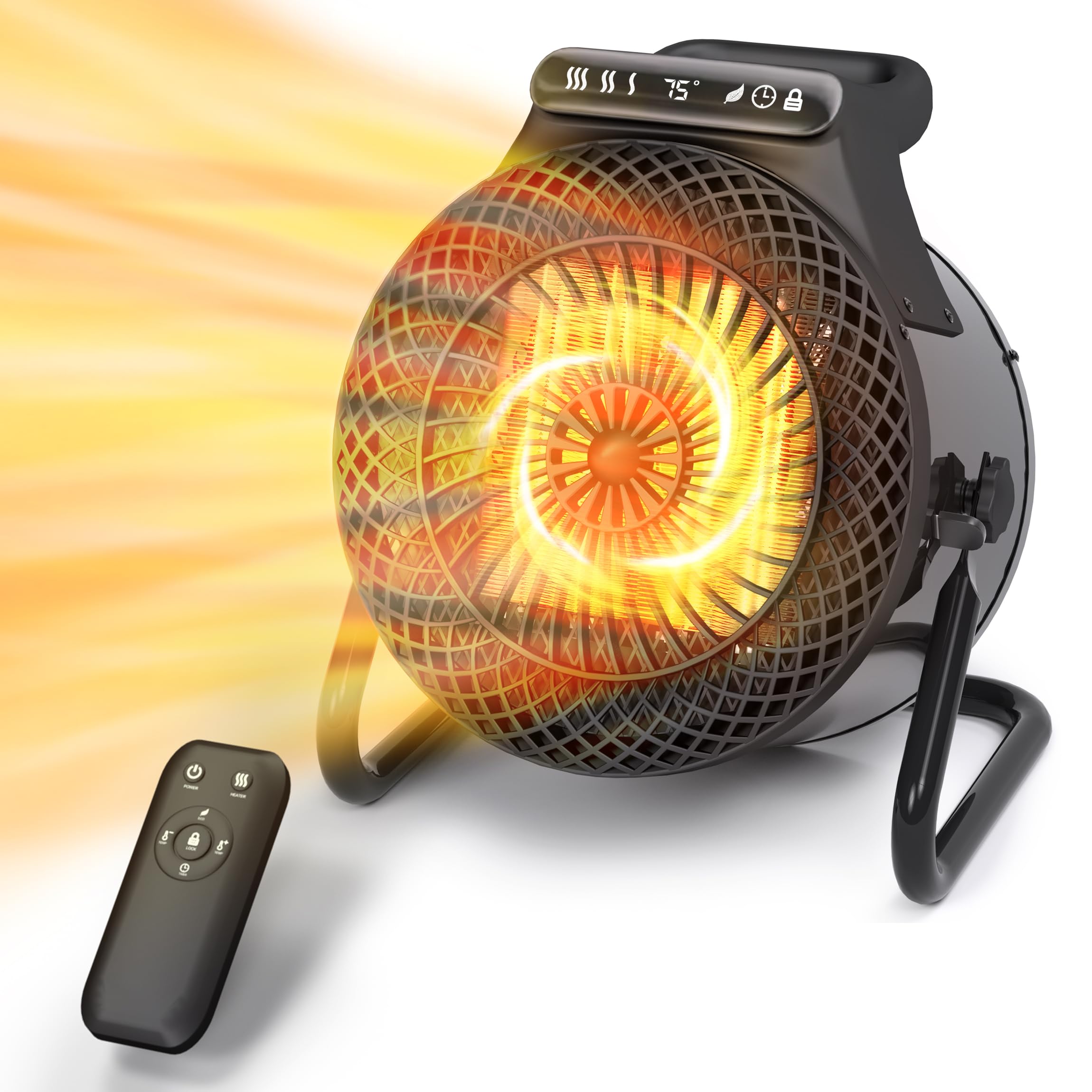 Outdoor Heaters For Patio, 1500W Greenhouse Heater With Remote Thermostat Overheat Protection For Garage, 3S Fast Heating Ptc Ce