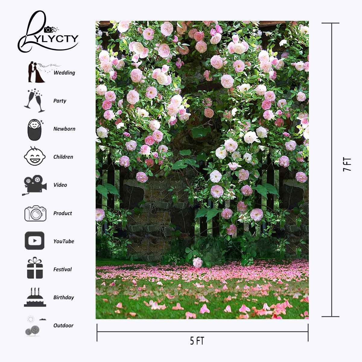 Lylycty 5X7Ft Nature Scenery Backdrop Millennial Pink Flower Wall Green Leaves Photography Background A Vibrant Garden Backdrop