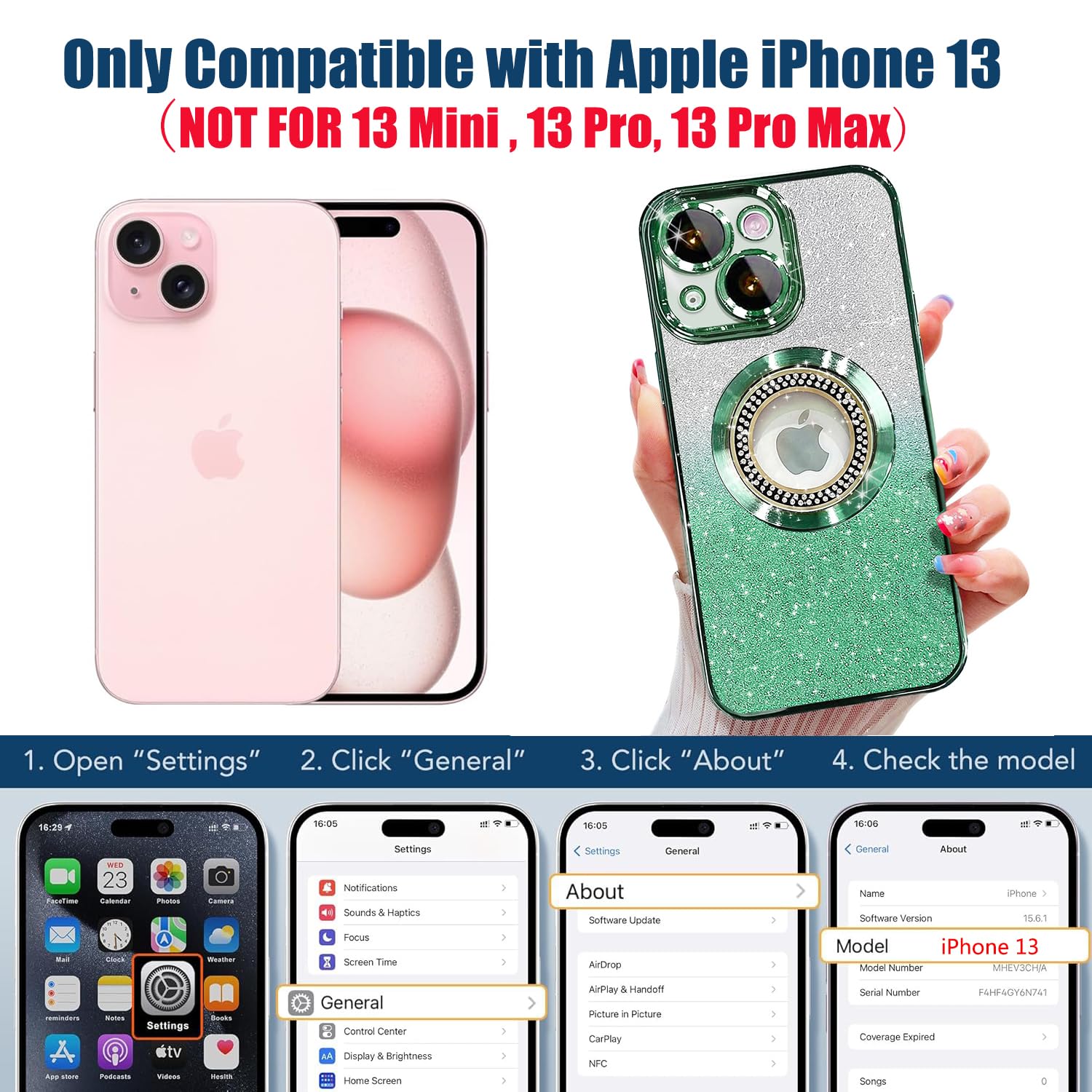 Misscase For Iphone 13 Magnetic Case Compatible With Magsafe,Full Protection Slim Shockproof Anti Scratch Glitter Case With Came