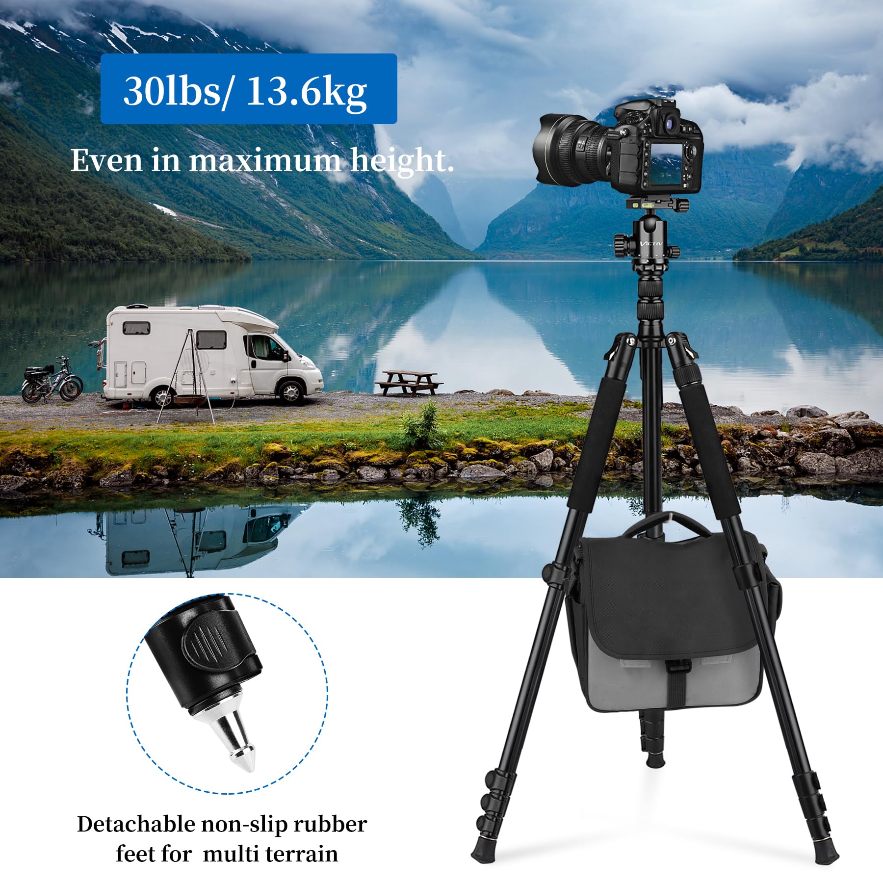 Victiv 78' Tripod For Camera, Tall Dslr Tripod & Monopods, Professional Heavy Duty Tripod For Spotting Scopes, Binocular, Aluminum Camera Tripods Stand, Compatible With Canon Nikon Sony