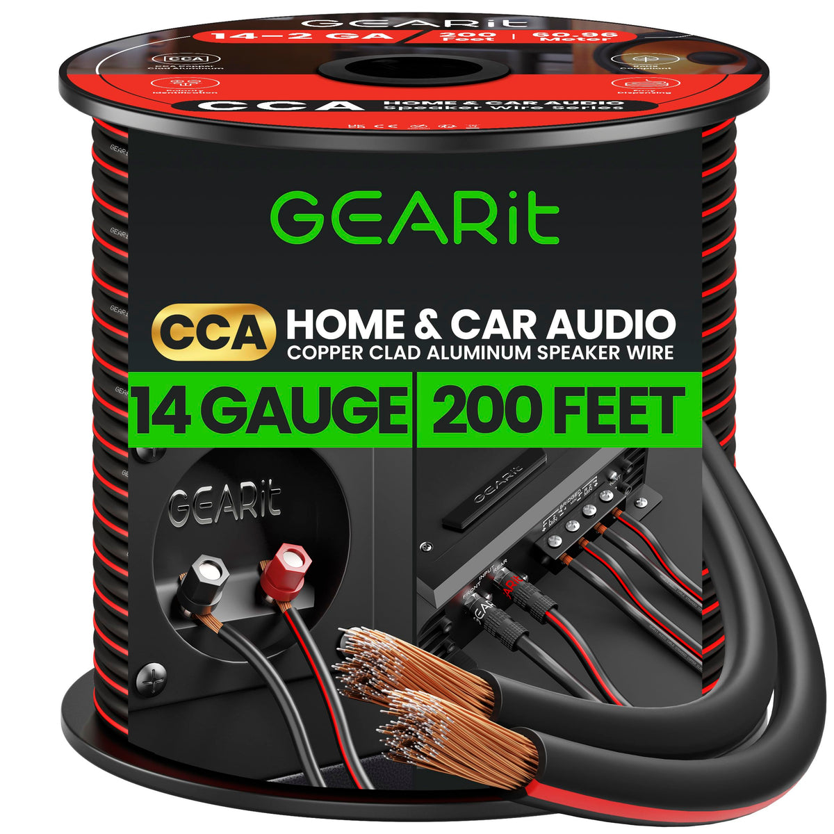 14Awg Speaker Wire, Gearit Pro Series 14 Awg Gauge Speaker Wire Cable (200 Feet / 60.9 Meters) Great Use For Home Theater Speake