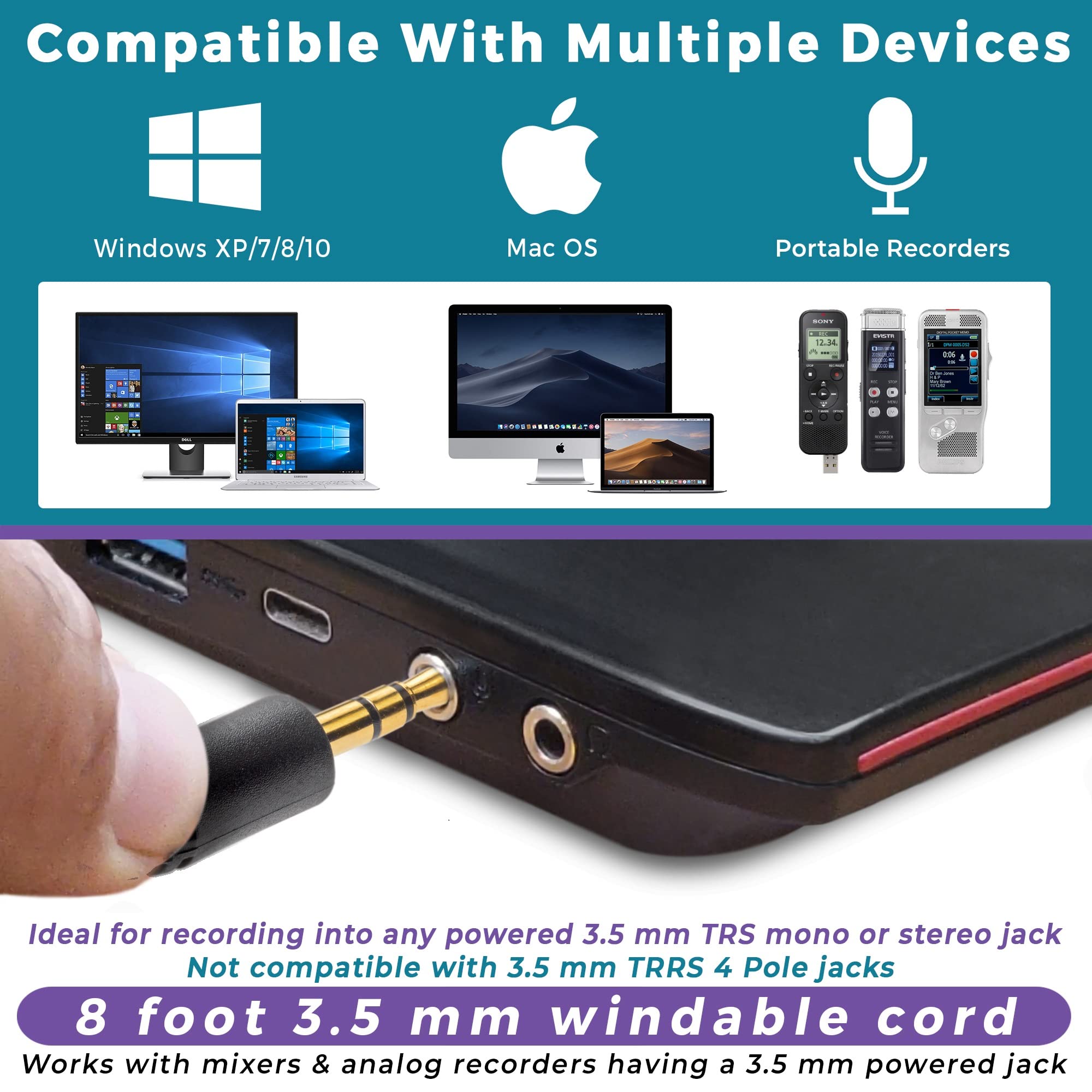 Ecs Wordforum 3.5Mm Trs 360 Omnidirectional Stereo Conference Microphone For Pc   With Daisy Chain Option, Condenser Mic For Tel