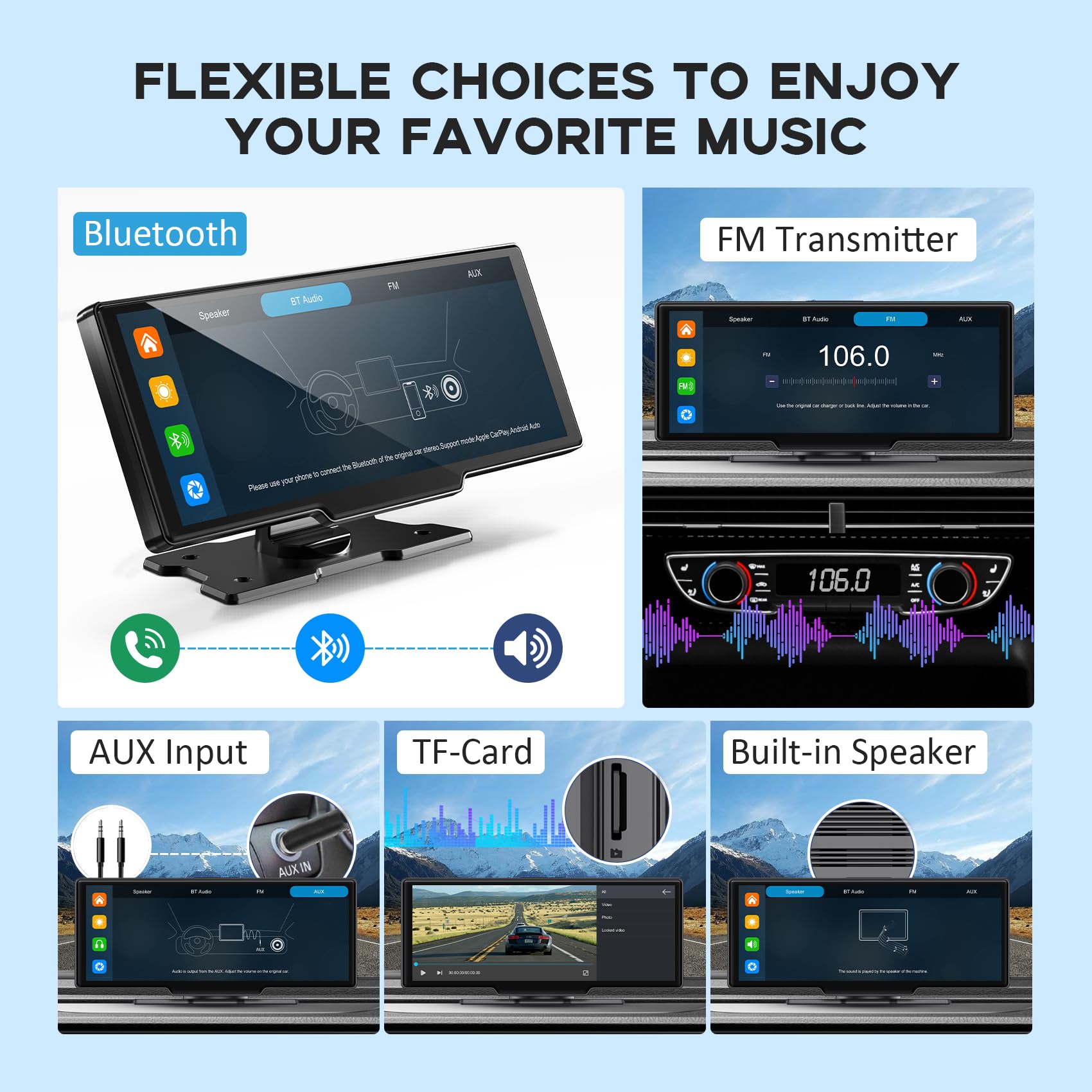Wireless Portable Carplay Screen For Car, 10.26'' Hd Ips Carplay And Android Auto Screen, Car Touch Screen With 4K Dash Cam, Car