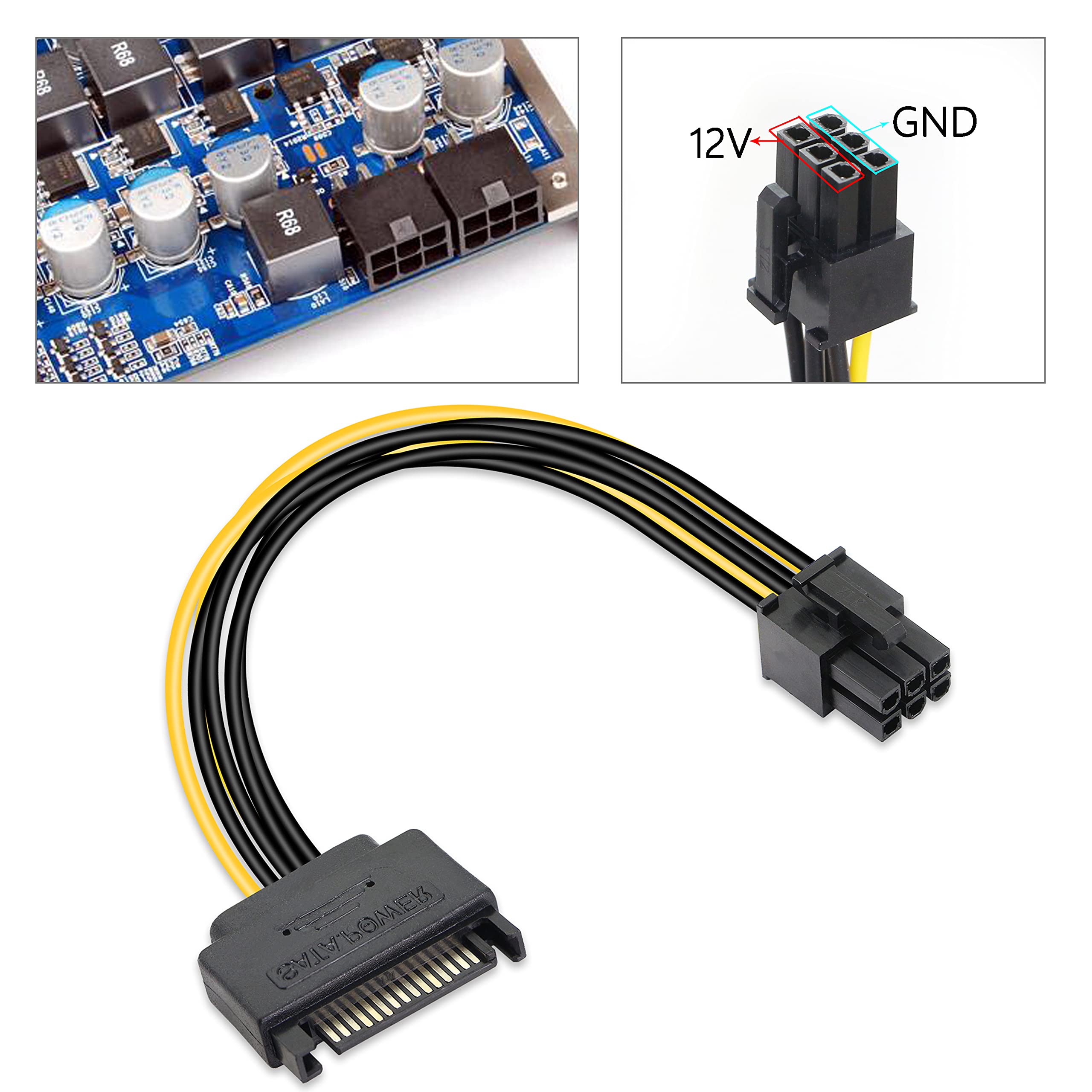 Gelrhonr Sata To 6 Pin Pcie Power Cable,Sata 15 Pin Male To 6 Pin Pci Express Graphics Video Card Power Cable For Host And Graph