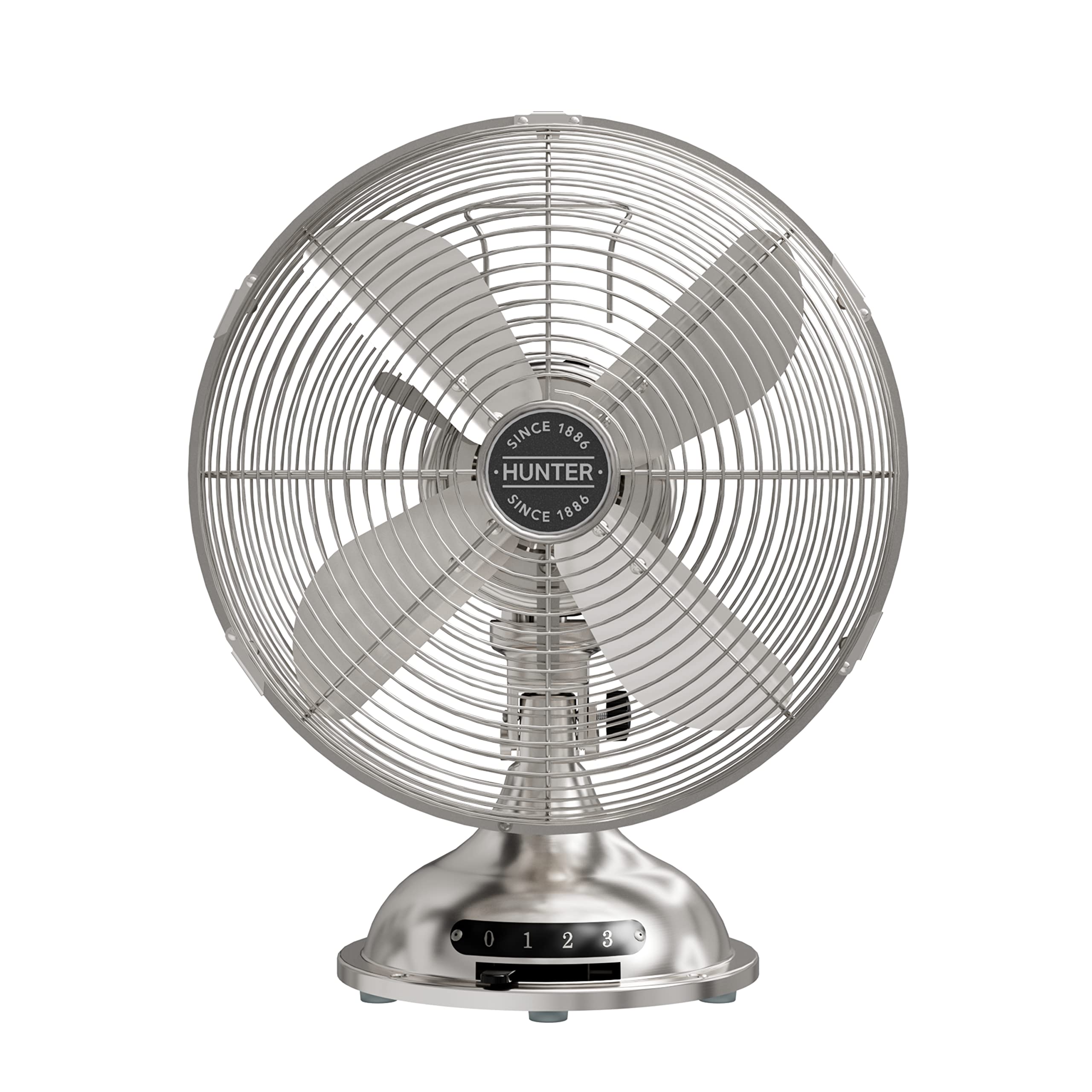 Hunter Classic D12 Portable Desk Fan 12 Inch, 3 Speed, Brushed Nickel, 97315