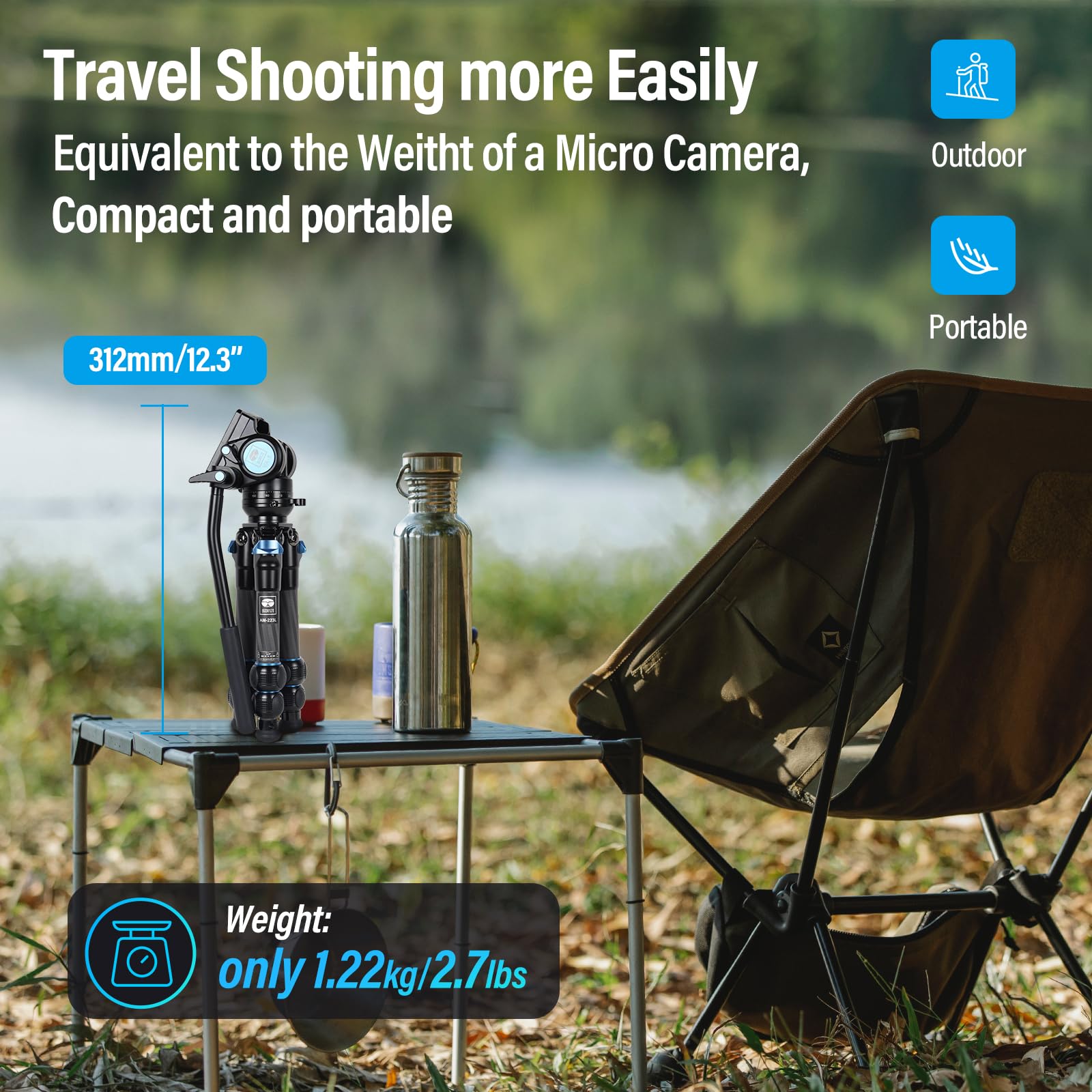 Sirui Am-223L Mini Video Tripod With Va-5 Fluid Head, Carbon Fiber Travel Tripod With Leveling Base For Dslr Camera Video Camcor