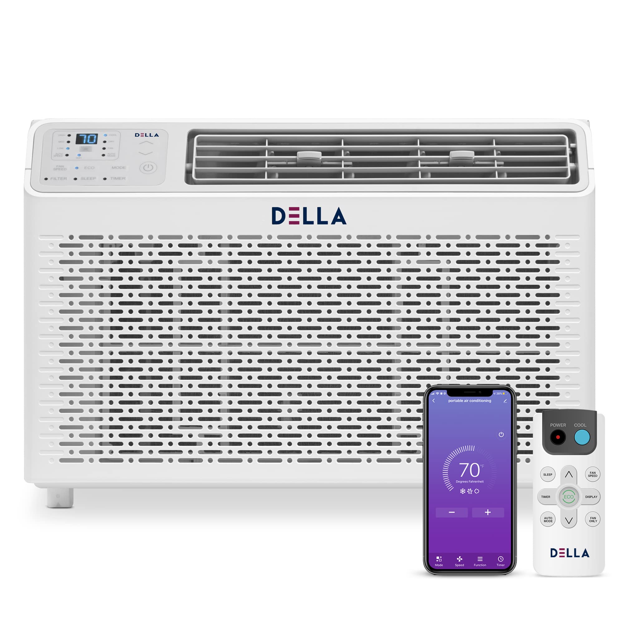 Della 10000 Btu 115V/60Hz Energy Saving Window Air Conditioner, Whisper Quiet Ac Unit With Wifi Smart Controls, Remote, Dehumidi