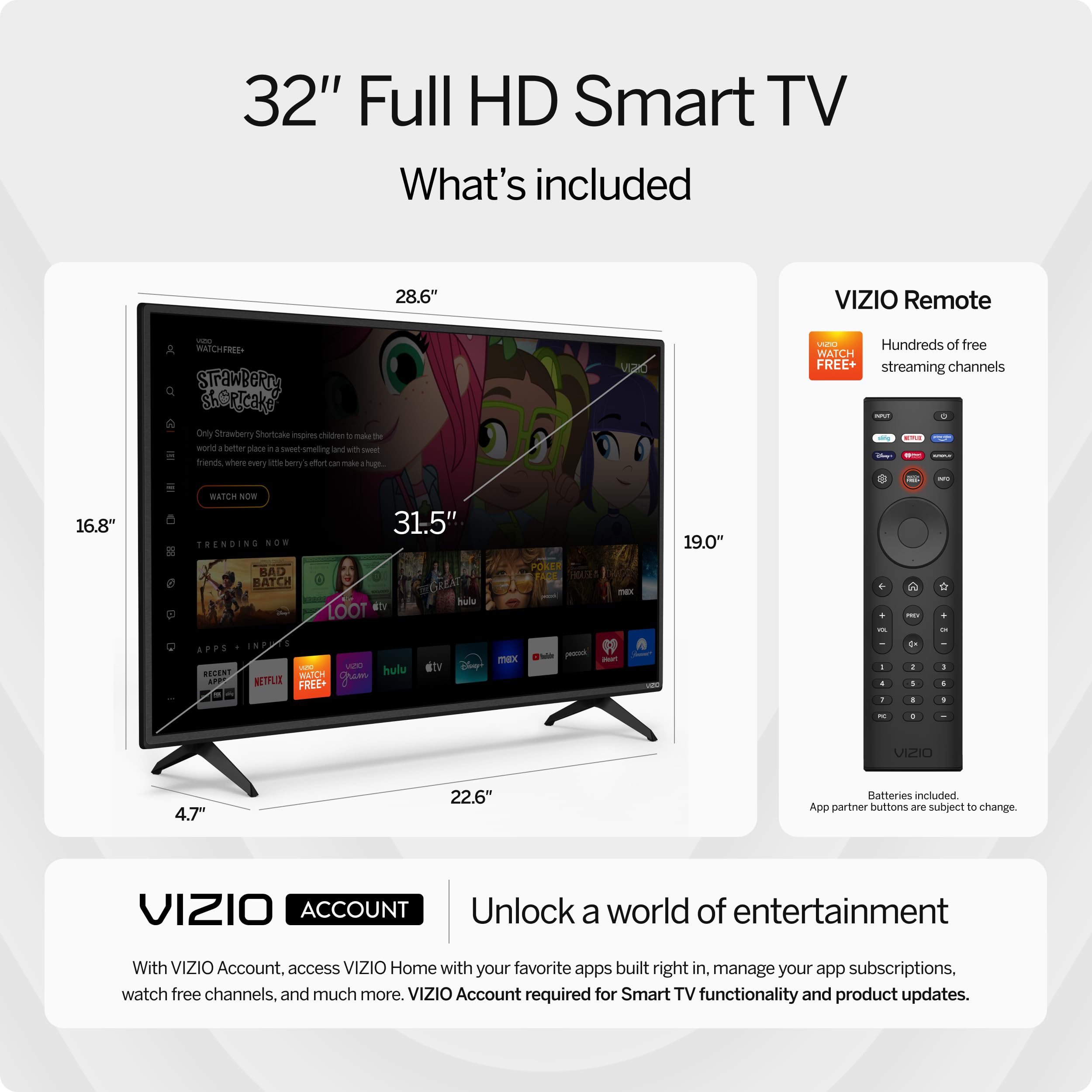 Vizio 32 Inch D Series Full Hd 1080P Smart Tv With Apple Airplay And Chromecast Built In, Alexa Compatibility, D32F J04, 2022 Mo