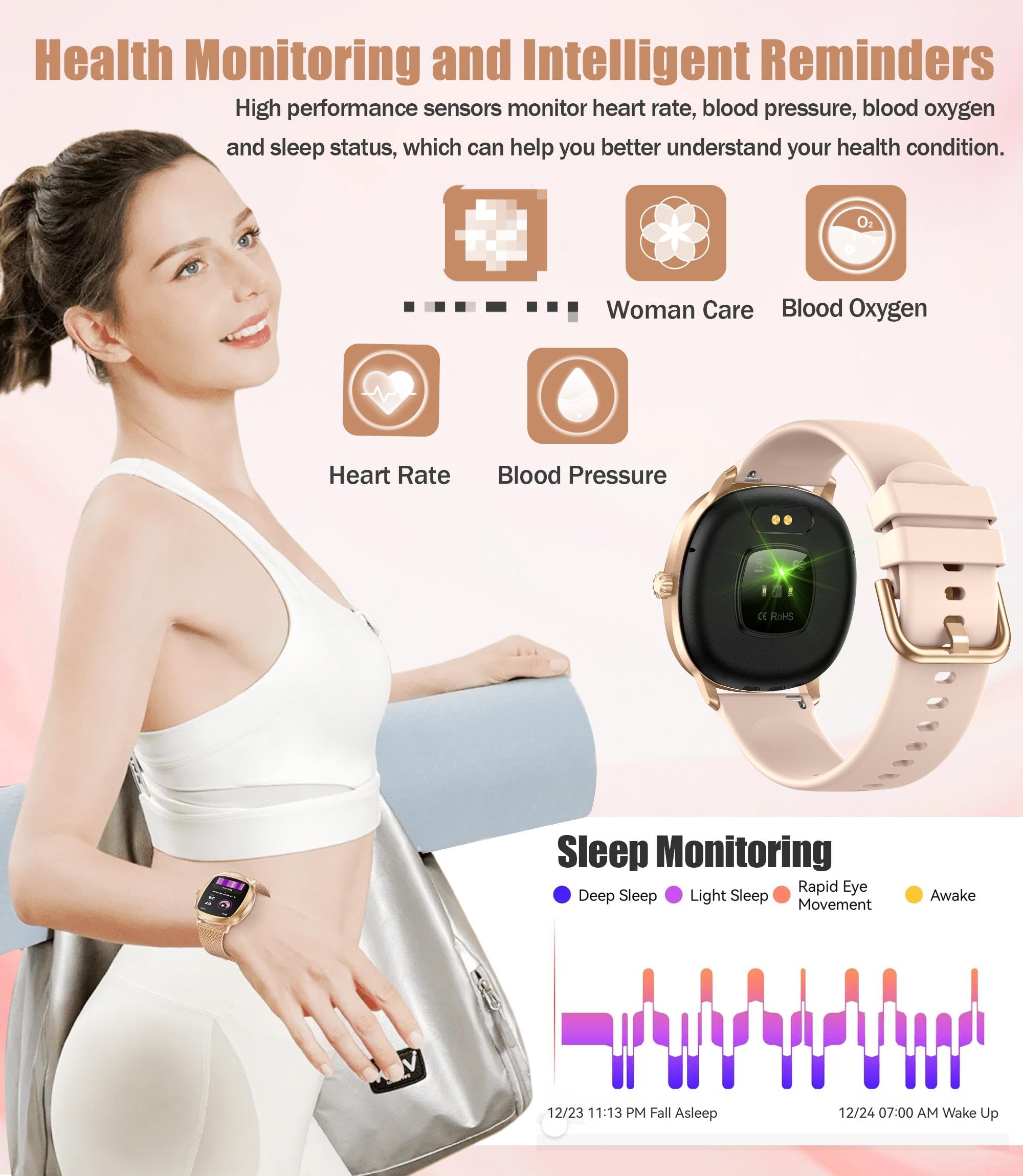 Women'S Smart Bracelet/Smart Watch, 1.72-Inch Display, Ip68 Waterproof Sport Bracelet, One-Touch Bluetooth Calling, Fitness Trac
