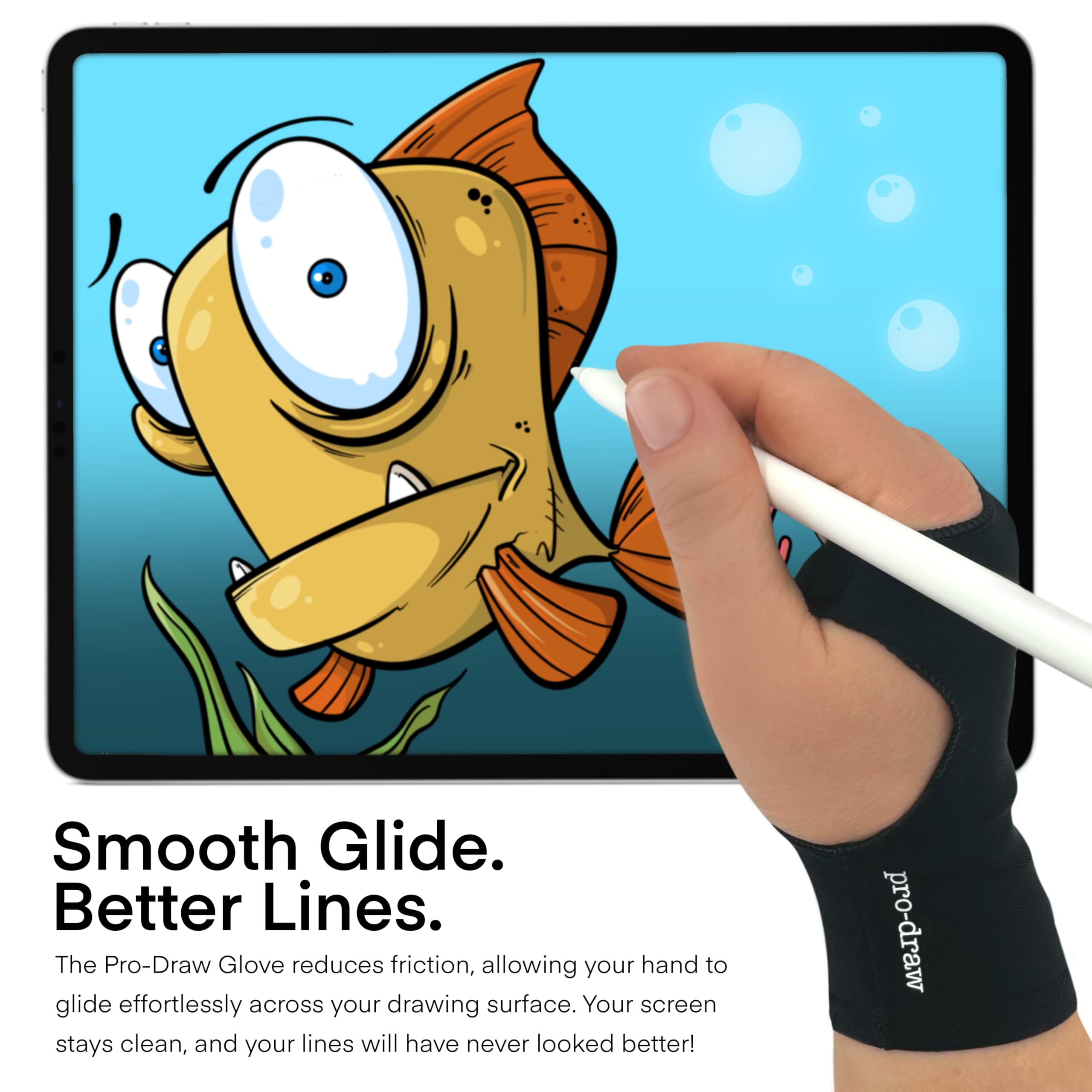 Pro Draw Artist Glove For Ipad, Drawing Tablet, Sketching // Two & Three Finger Tap // Right Or Left Hand (Large/X Large)