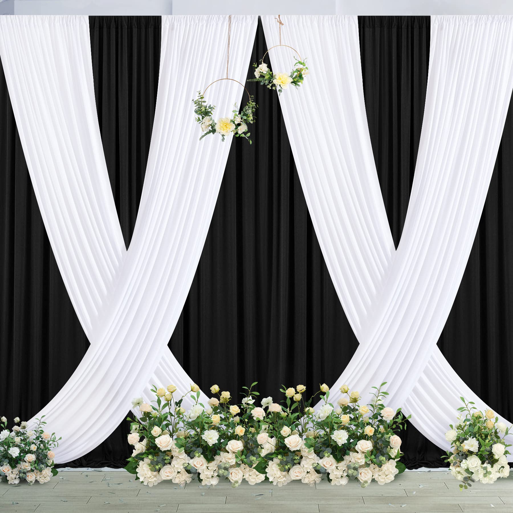 20Ft X 12Ft White Backdrop Curtains Panels For Party Wrinkle Free Fabric Backdrop Drapes Decorations Cloth For Wedding Baby Show