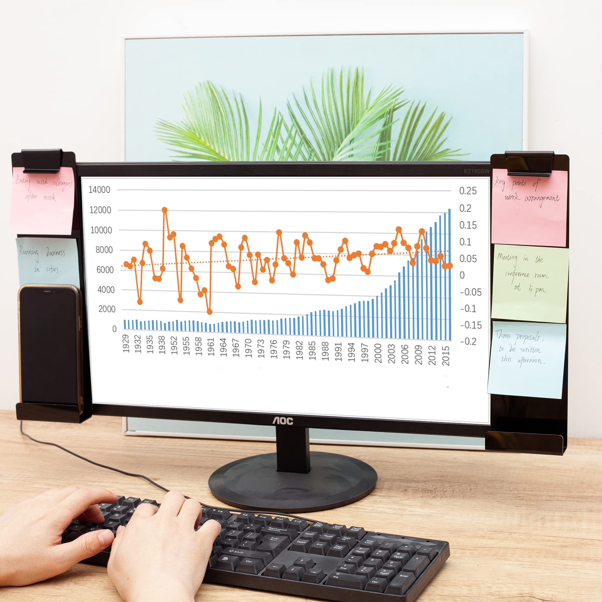 Yocoolfun 2 Pieces Black Computer Monitor Memo Board With Clip,Computer Monitor Sticky Note Holder Monitor Message Board With Ph