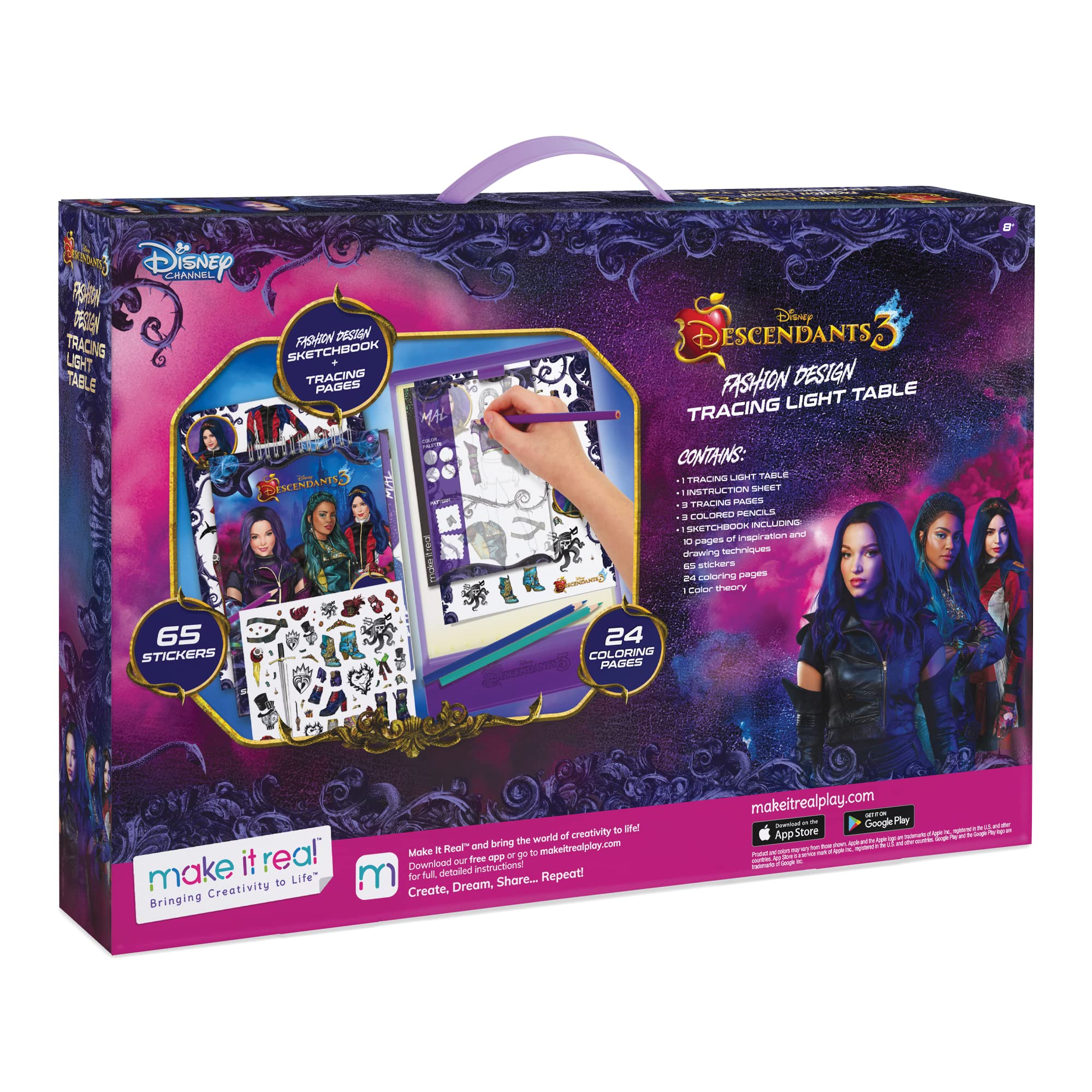 Make It Real Disney Descendants 3 Fashion Design Tracing Light Table For Girls   9 Piece Set With Sketchbook, Stickers, Tracing