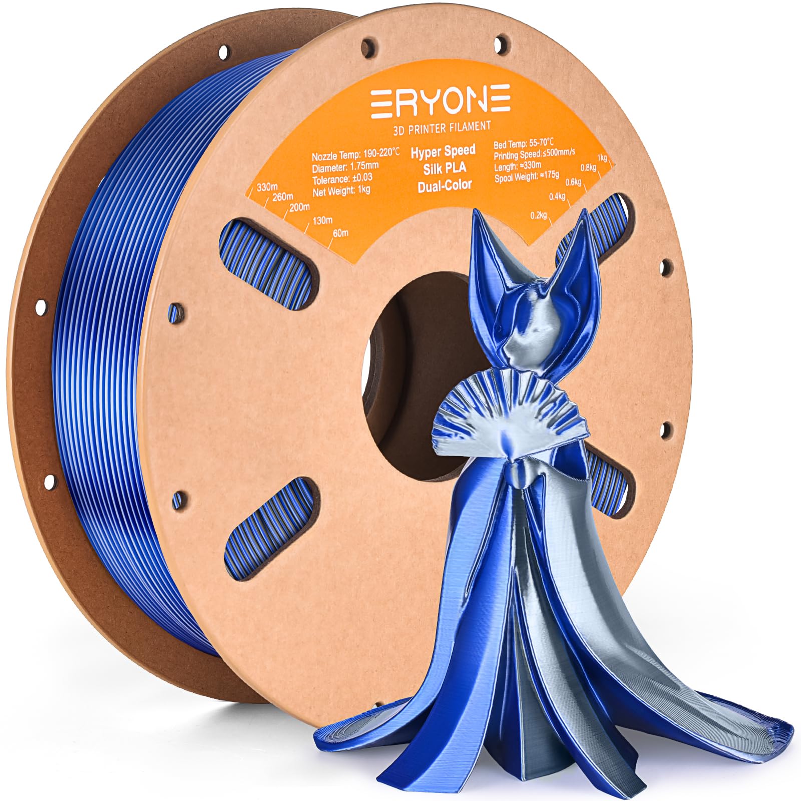 ERYONE Silk Filament PLA+ 1.75mm Shiny 3D Printer Filament, Multicolor PLA 2 in 1, 1kg (2.2LBS)/Spool, HS Silk Dual Color Midnig