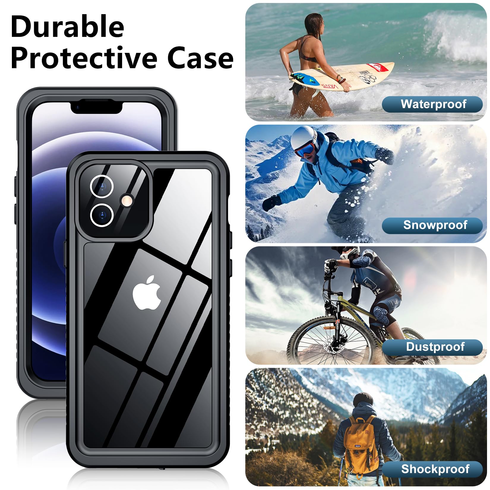Temdan For Iphone 12 Case For Iphone 12 Pro Case,Waterproof Non Slip Shockproof Iphone 12 Waterproof Case,Black