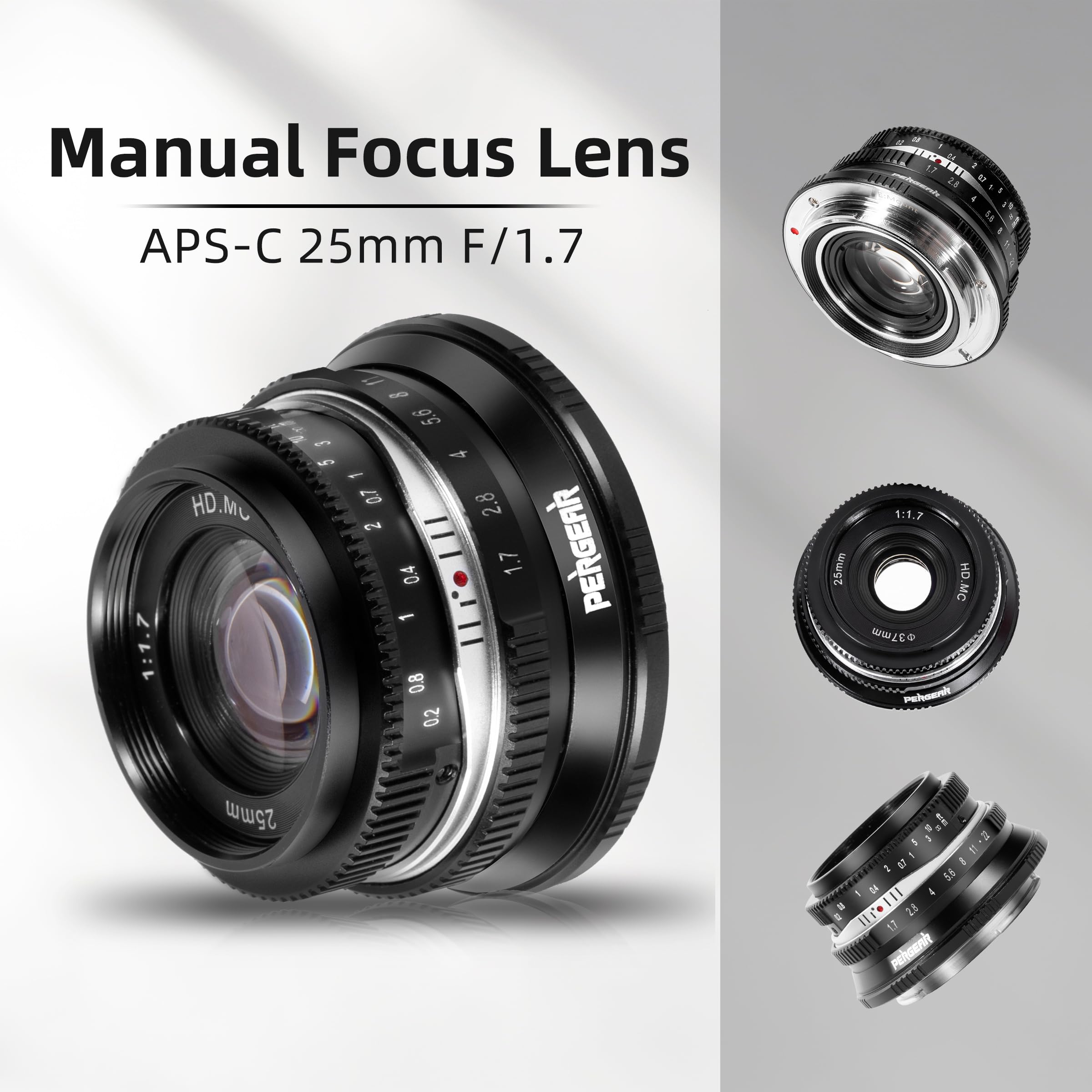 Pergear 25Mm F1.7 Large Aperture Manual Lens For Fx Mount Cameras, Compatible With Fuji Aps-C Cameras X-T3 X-H1 X-Pro2 X-E3 X-T1