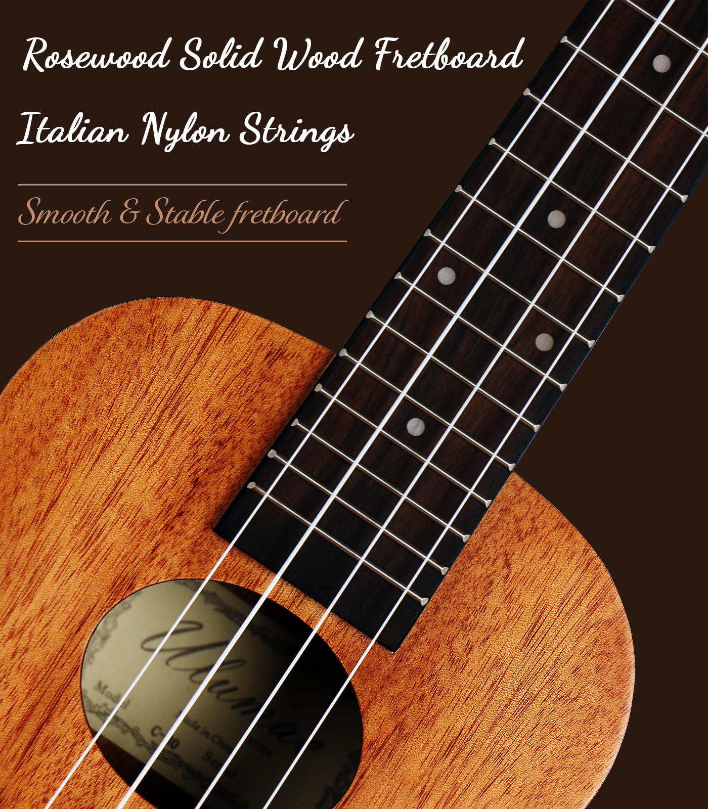 Ulumac Concert Ukulele, Solid Mahogany 23Inch Ukelele For Adults Kids Beginner With Gig Bag, Digital Tuner, Replacing Strings, 3