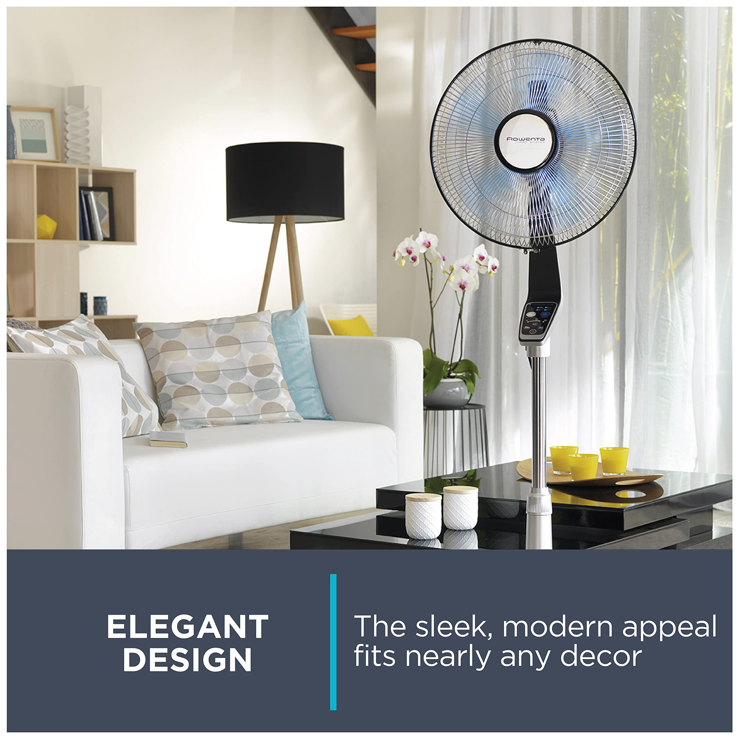 Rowenta Turbo Silence Standing Floor Fan With Remote 53 Inches Ultra Quiet Fan Oscillating, Portable, 5 Speeds, Indoor, Refresh